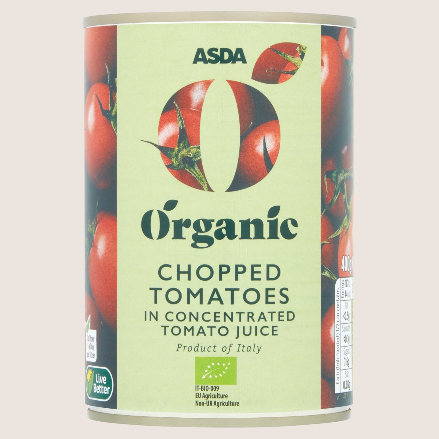 ASDA Organic Organic Chopped Tomatoes in Concentrated Tomato Juice Sun Ripened Tomatoes 400g