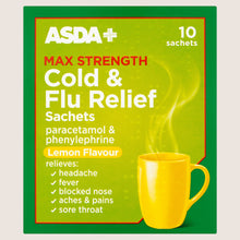 ASDA Max Strength Cold & Flu Relief Sachets Lemon Flavour 10 Sachets