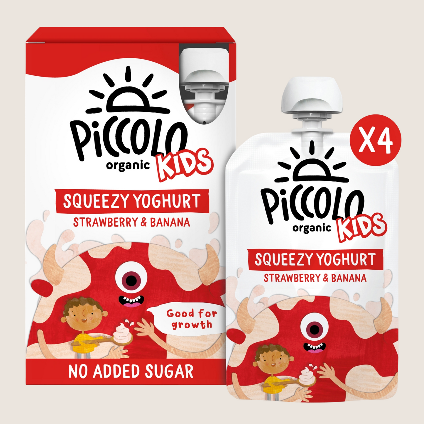 Piccolo Organic Kids Squeezy Yoghurt Strawberry & Banana 4 x 100g