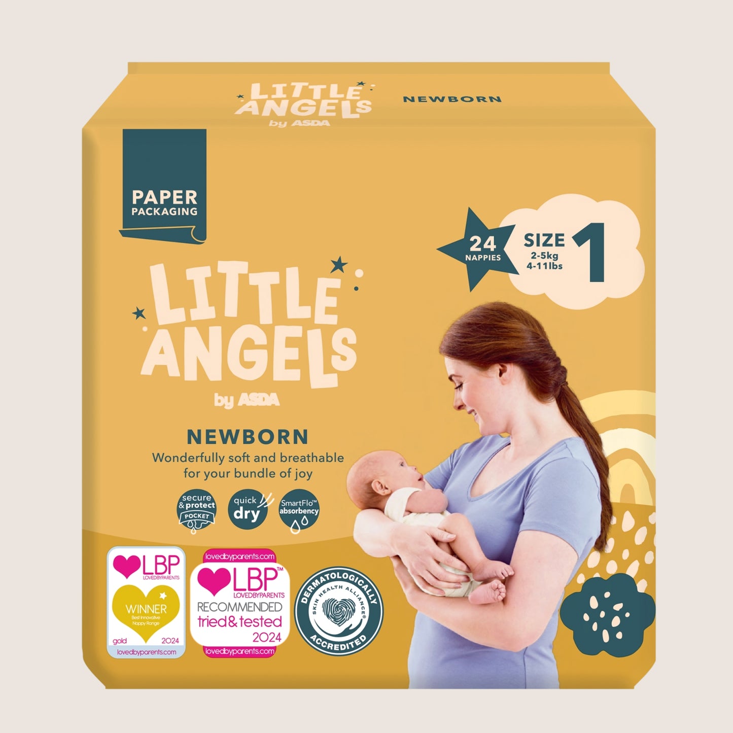 LITTLE ANGELS by ASDA Newborn size 1 2 Suitable from Birth 24 Nappie 5kg