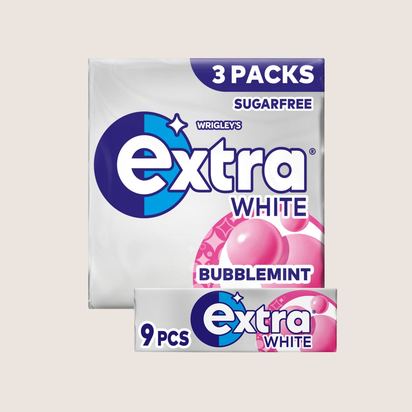 Wrigley's Extra White Bubblemint Sugarfree Chewing Gum 3x9 Pieces