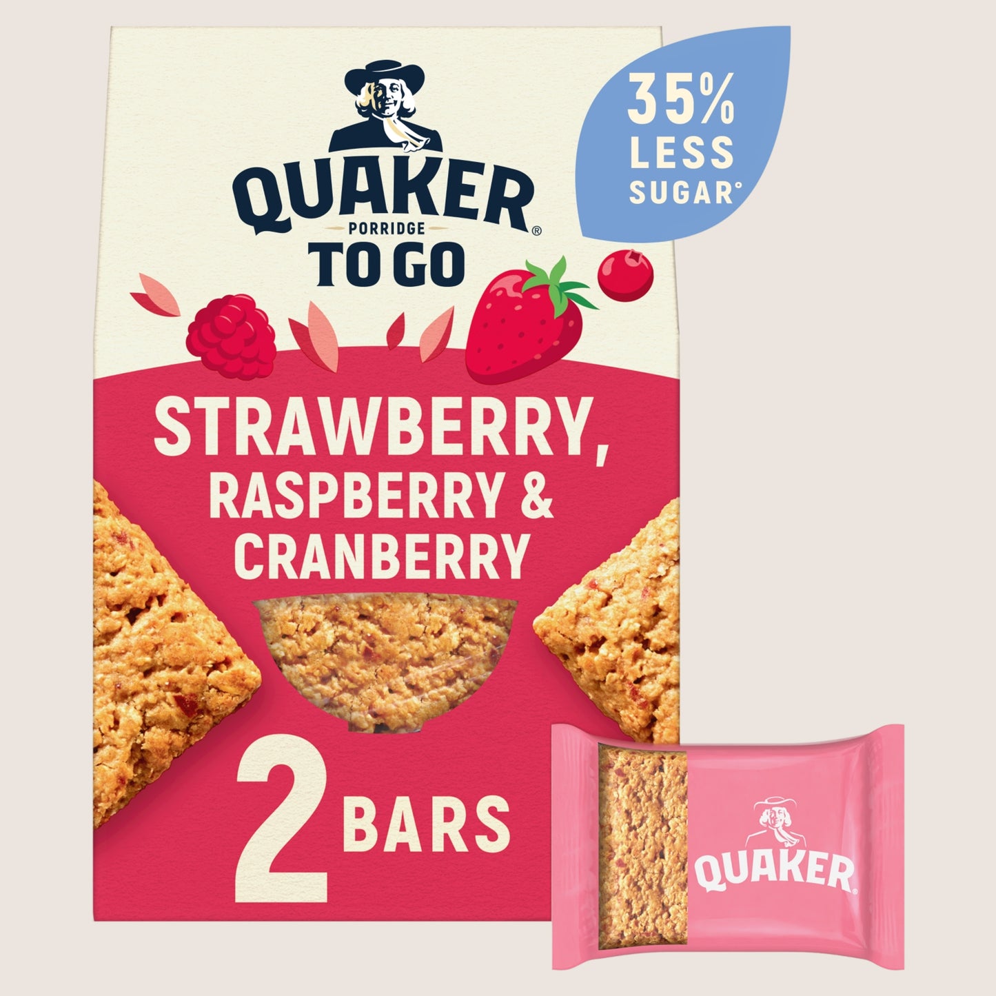 Quaker Porridge To Go Mixed Berries Breakfast Bars Wholegrain 2x55g