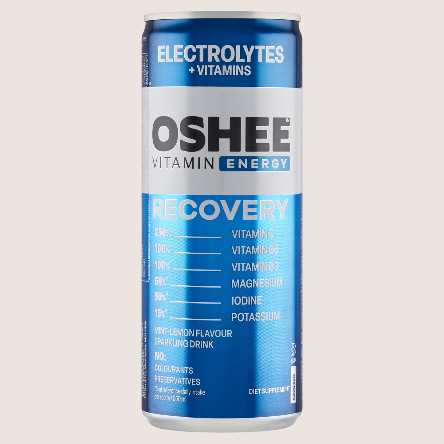 Oshee Vitamin Energy Recovery Diet Supplement Mint-Lemon Flavour Sparkling Drink Diet 250ml