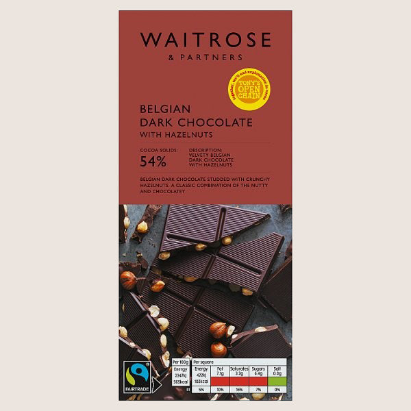 Waitrose Belgian Dark Choc with Hazelnuts Quality Choice 180G