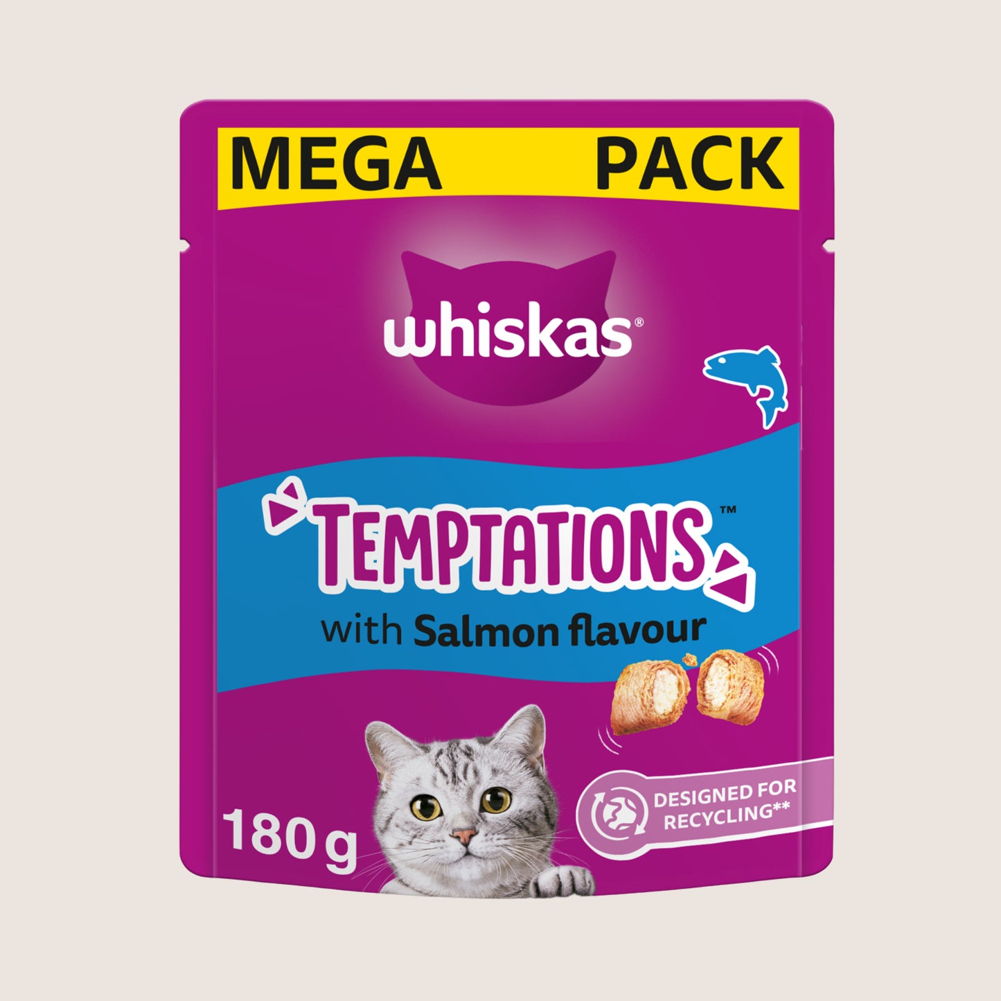 Whiskas TEMPTATIONS™ Adult Cat Treats with Salmon flavour Nutritionally Complete 180g