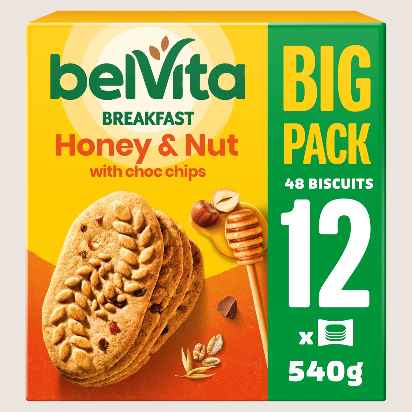 Belvita Honey & Nut with Chocolate Chip Cereal Biscuit Snack Bars Multipack  Wholegrain 540g