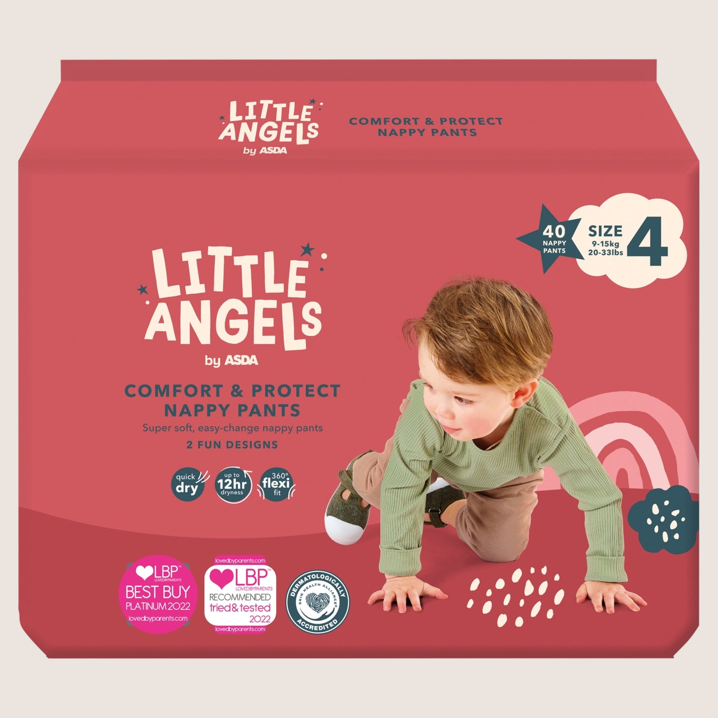 LITTLE ANGELS by ASDA Comfort & Protect Size 4 9- 40 Nappy Pants Size 4 15 kg