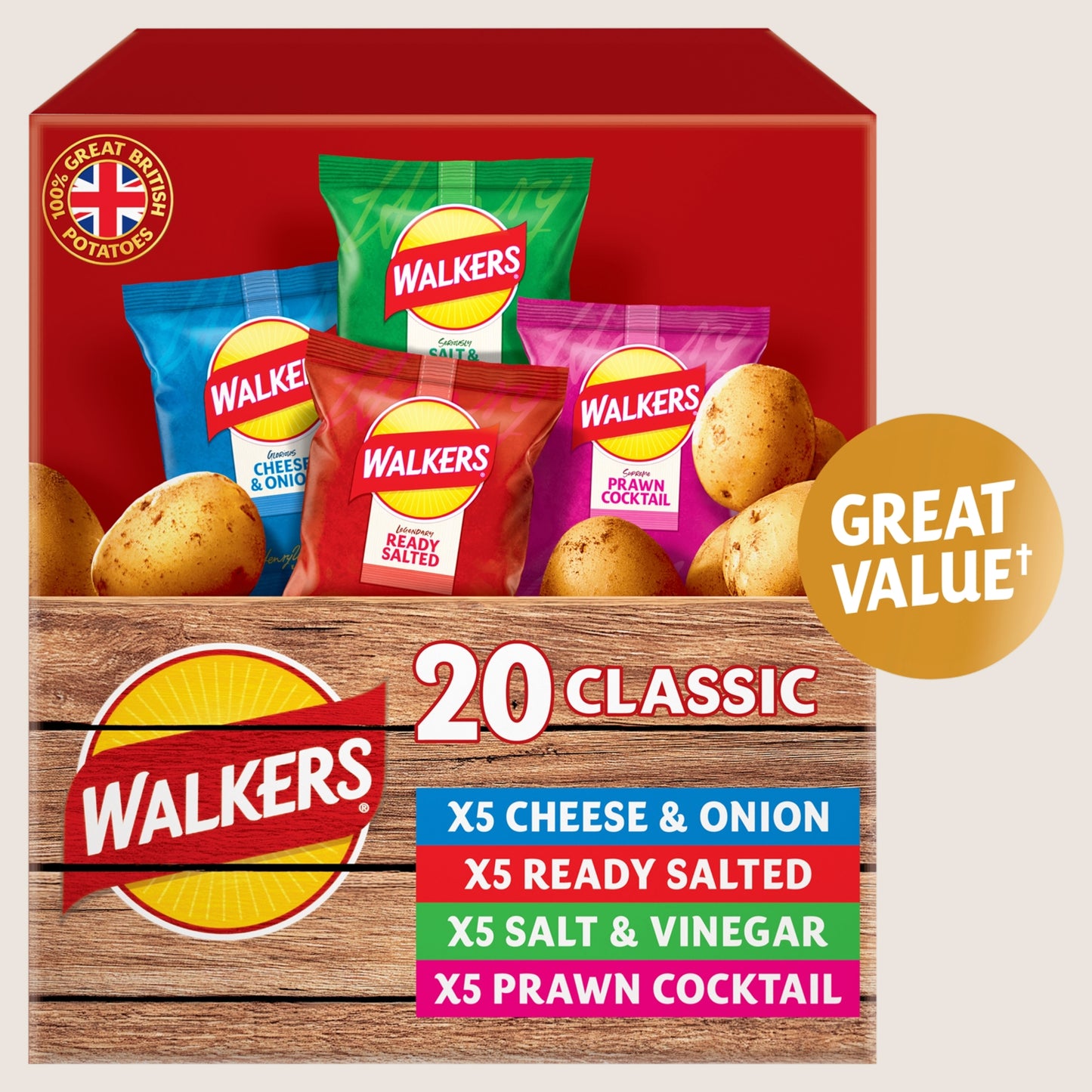 Walkers Classic Variety Crisps Box No Artificial Additives 20x25g