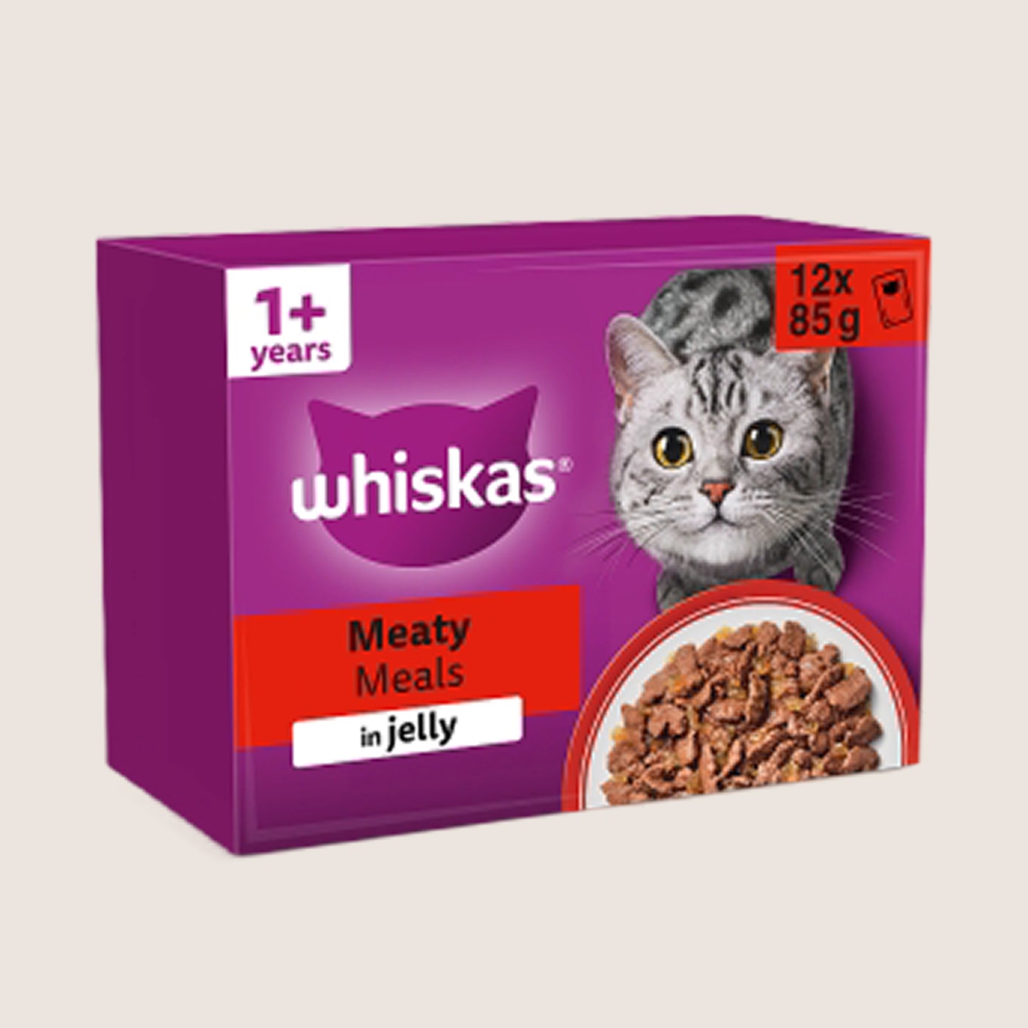 Whiskas 1+ MEATY Meals Wet Cat Food Pouches in Jelly With Taurine 12 x 85g