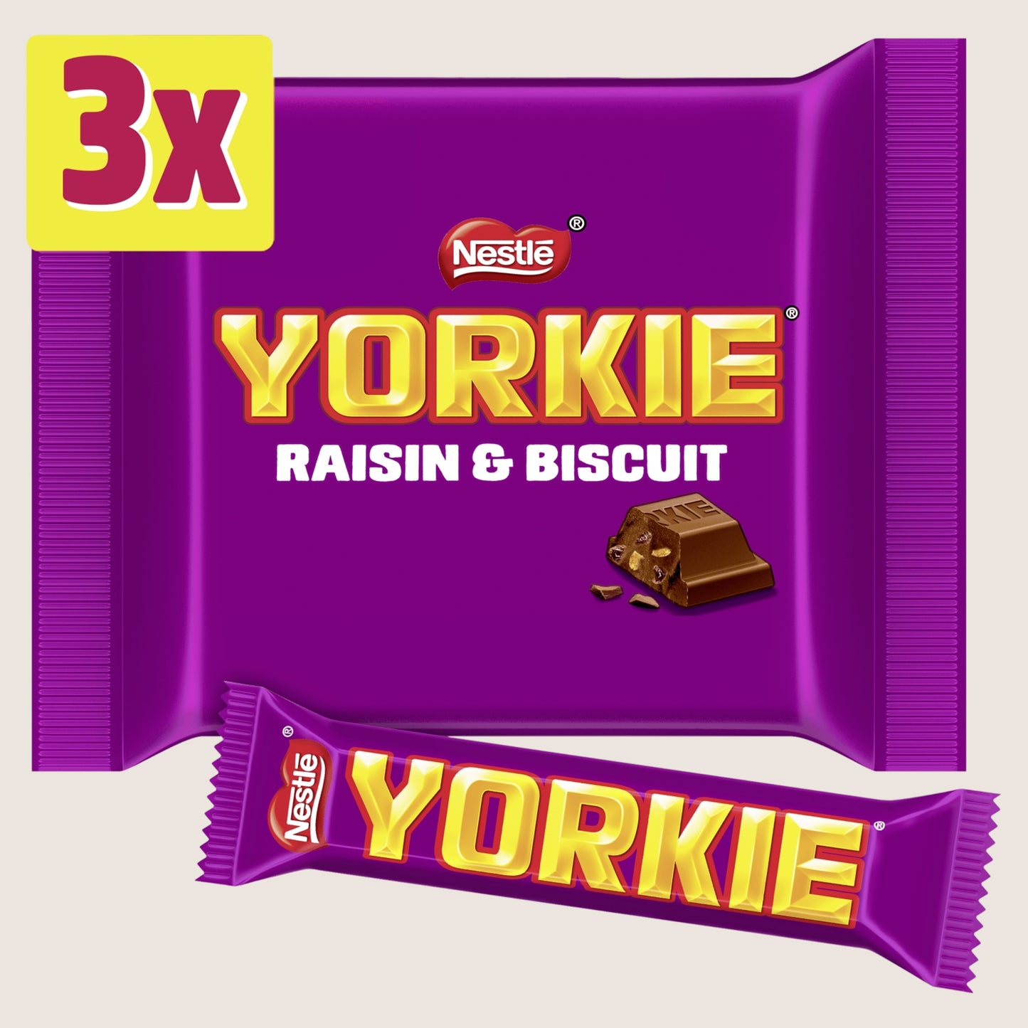Yorkie Raisin & Biscuit Chocolate Bar 3 Pack 132g