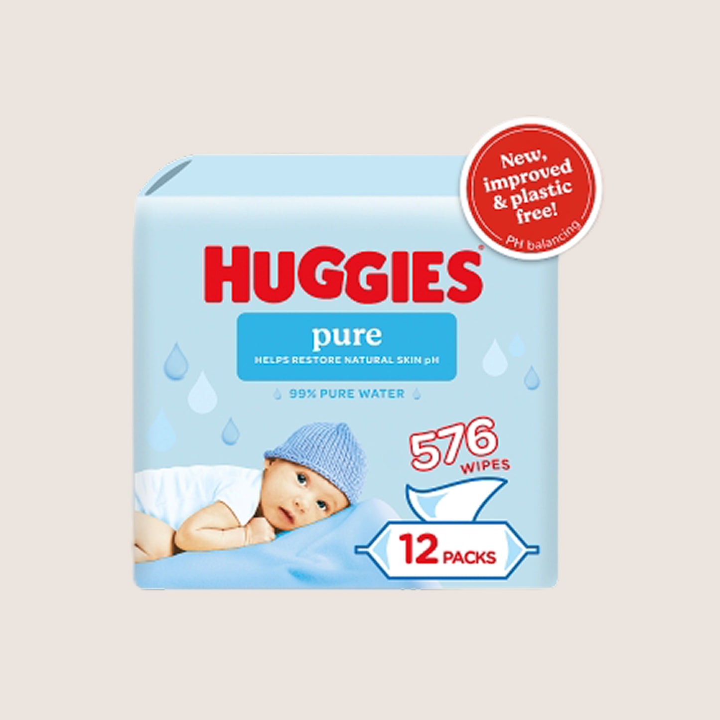 Huggies ® Pure Plastic Free Baby wipes - 12 packs of Hypoallergenic 48 Wipe