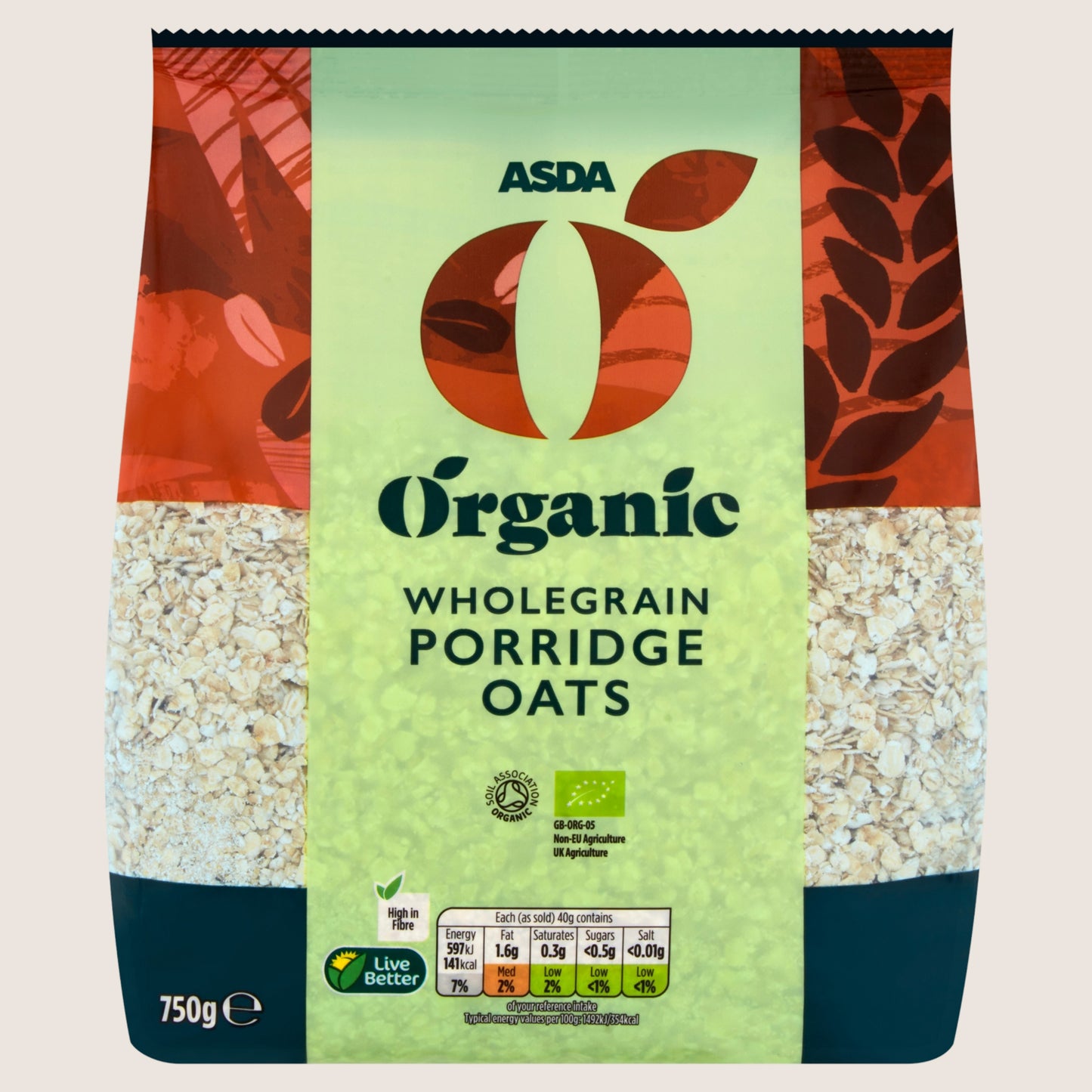 ASDA Organic Wholegrain Porridge Oats Vitamin Fortified 750g