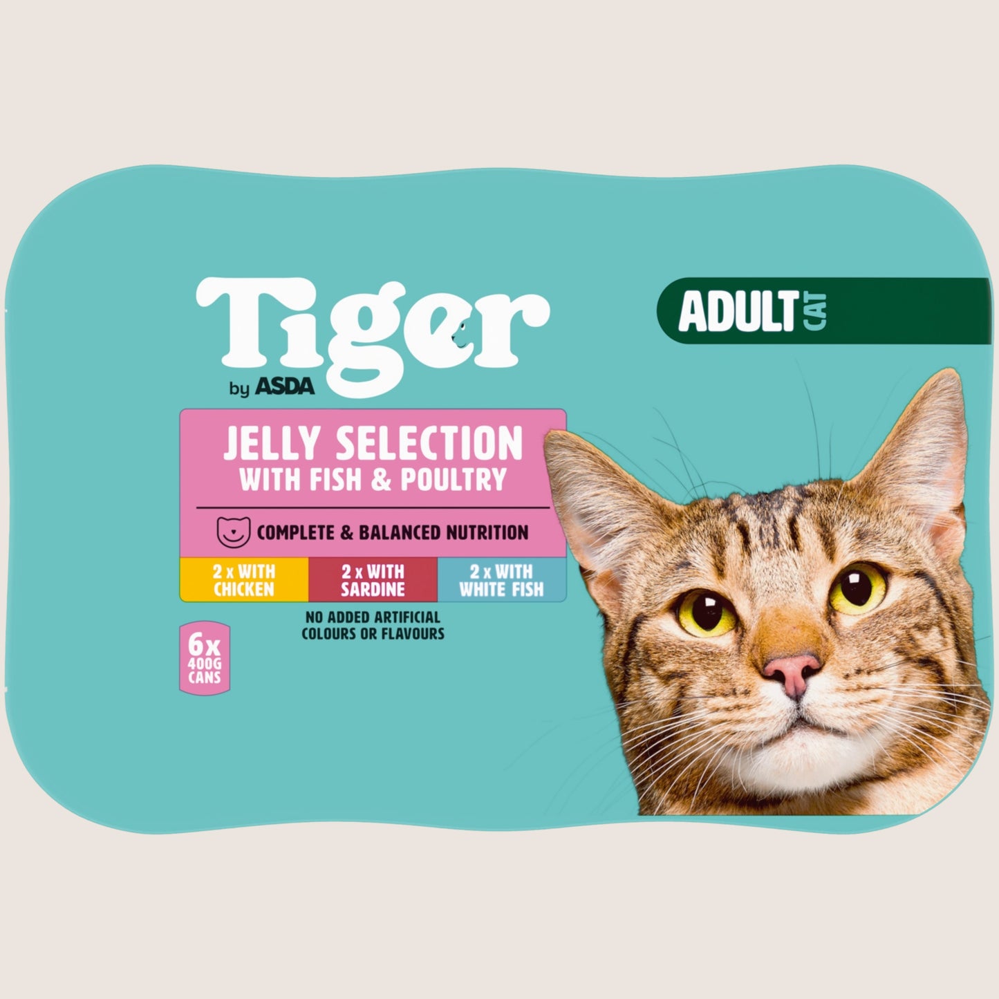 Tiger by ASDA Tiger Jelly Selection with Fish & Poultry Adult Cat Complete Nutrition 6 x 400g