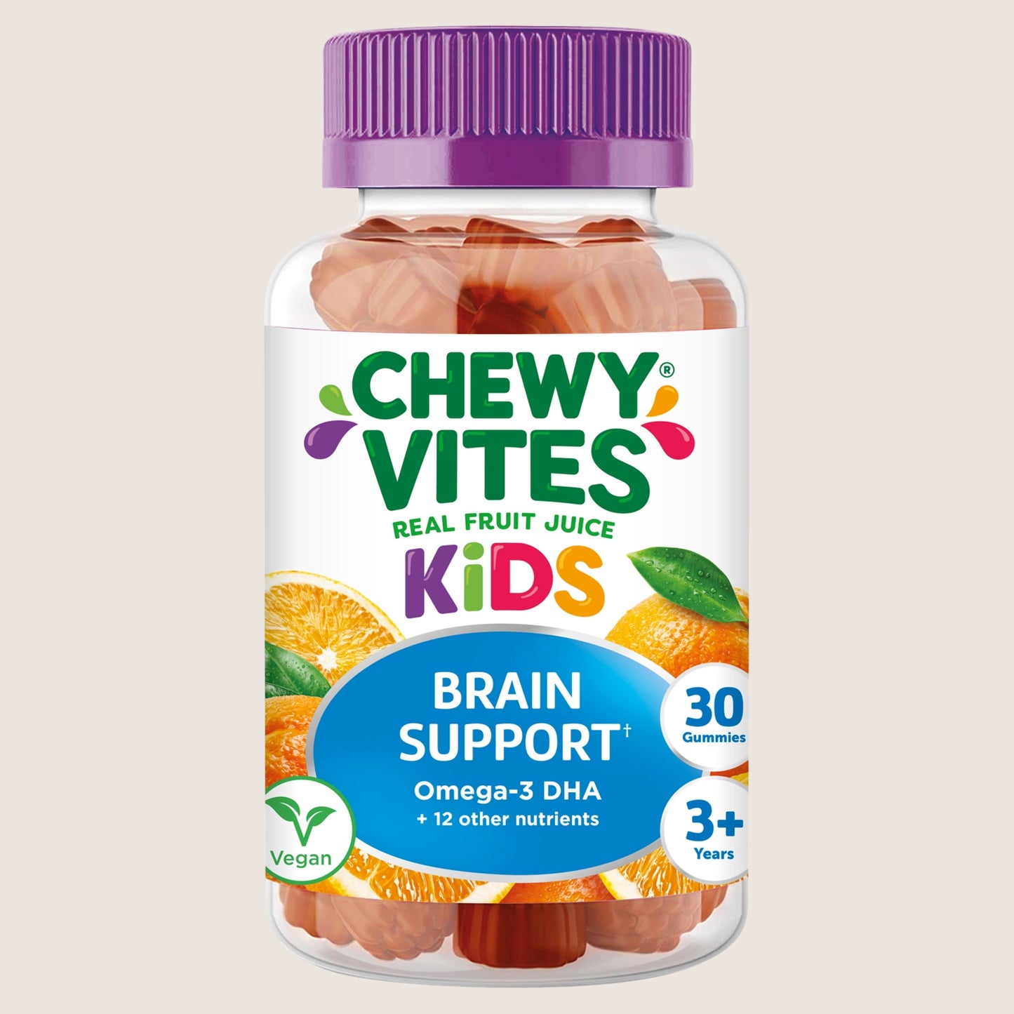 Chewy Vites 30 Real Fruit Juice Kids Brain Support Gummies 3+ Years