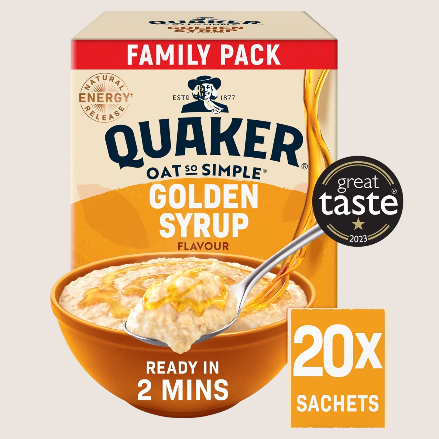 Quaker Oat So Simple Golden Syrup Big Pack Porridge Sachets Wholegrain 20x36g