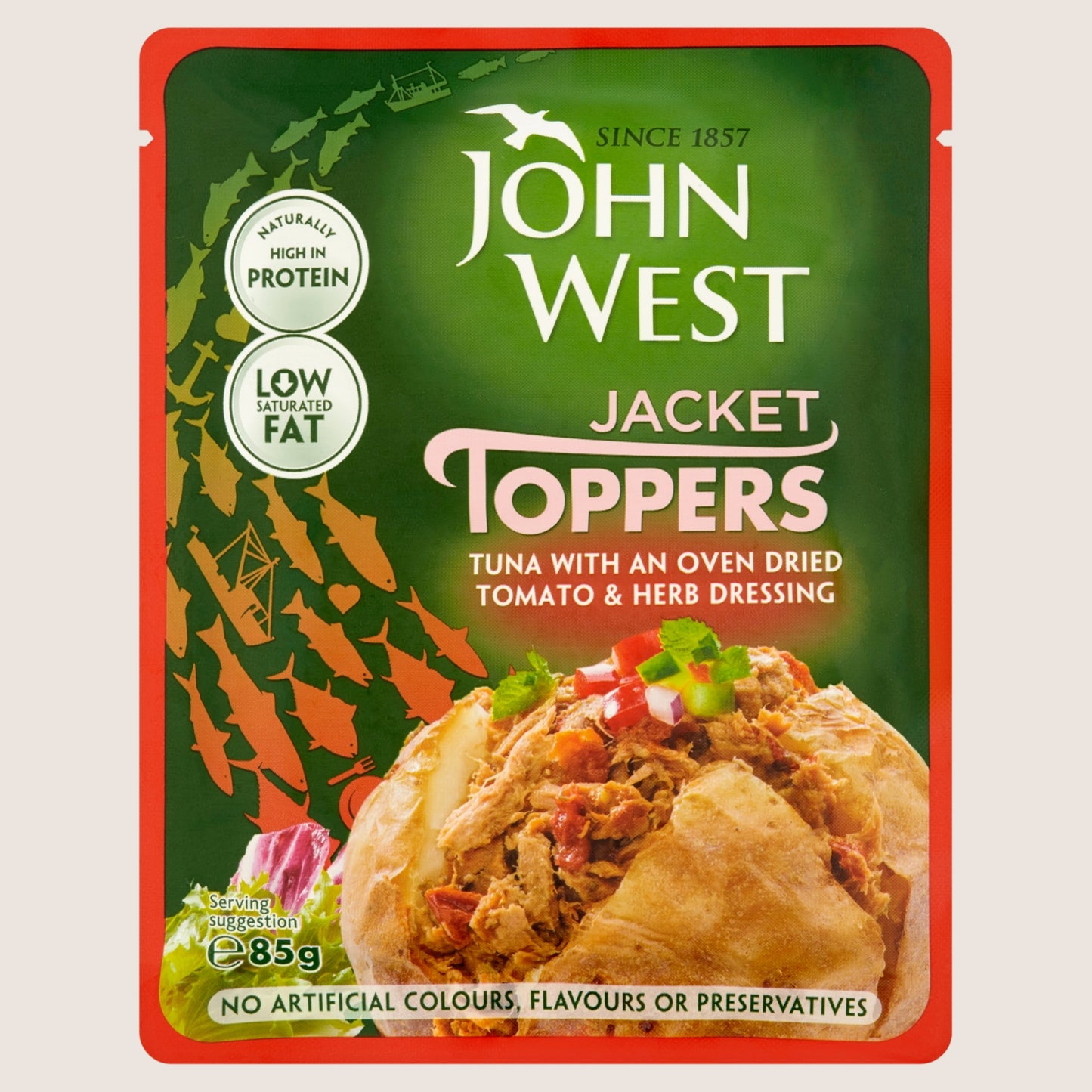 John West Jacket Toppers Tuna with an Oven Dried Tomato & Herb Dressing No Artificial Additives 85g
