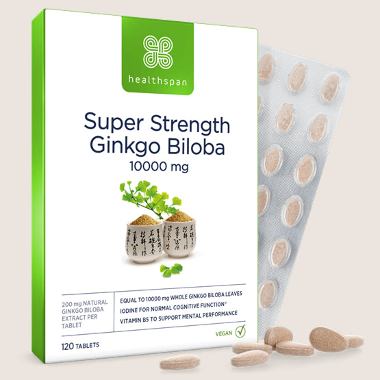 Healthspan Ginkgo Biloba Cognitive Support 10000mg Vegan Friendly 120 tablets
