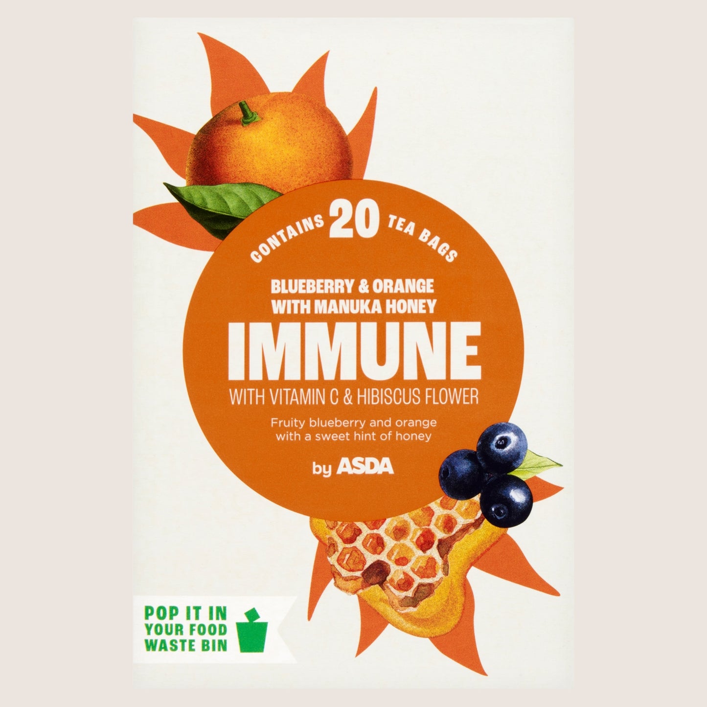 ASDA 20 Immune Blueberry & Orange with Manuka Honey Tea Bags No Artificial Additives 40g