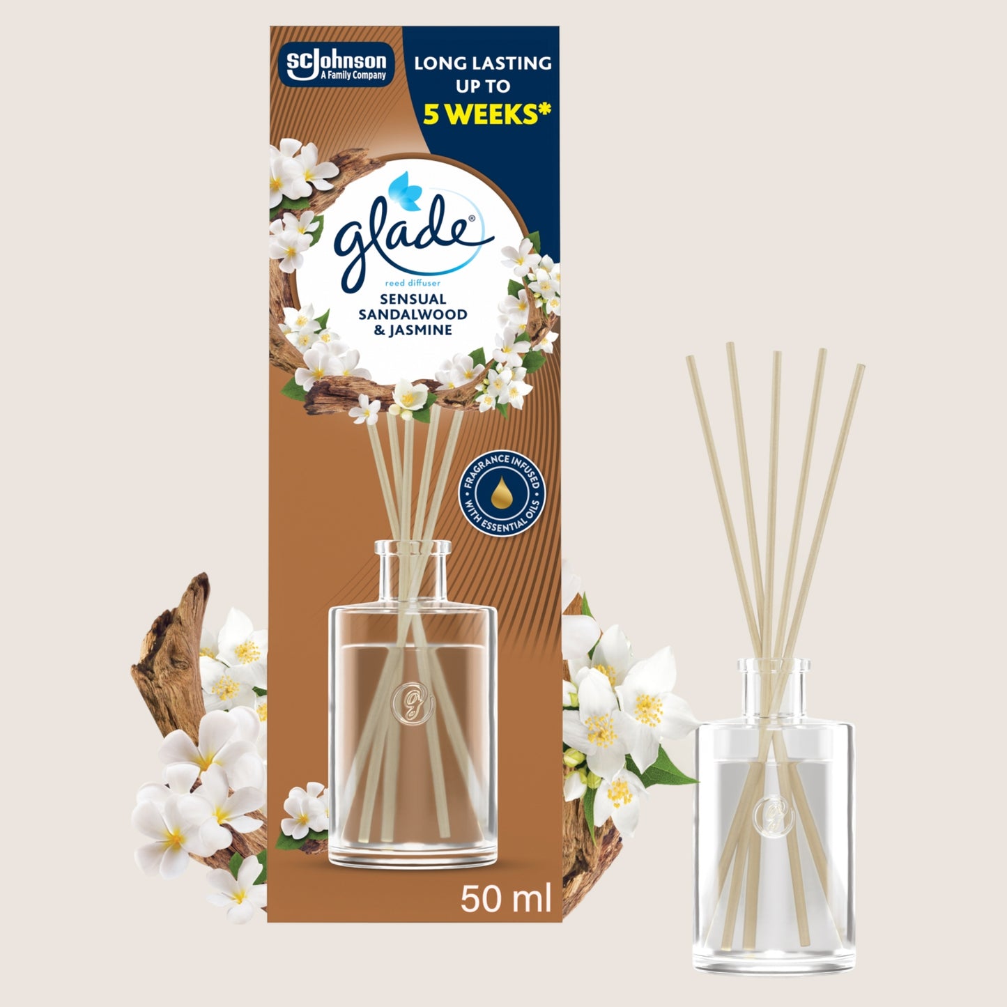 Glade Sensual Sandalwood & Jasmine Reed Diffuser 50ml