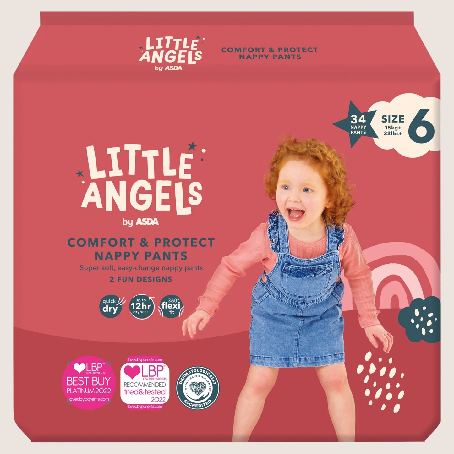 LITTLE ANGELS by ASDA Comfort & Protect Size 6 + 34 Nappy Pants Size 6 15kg