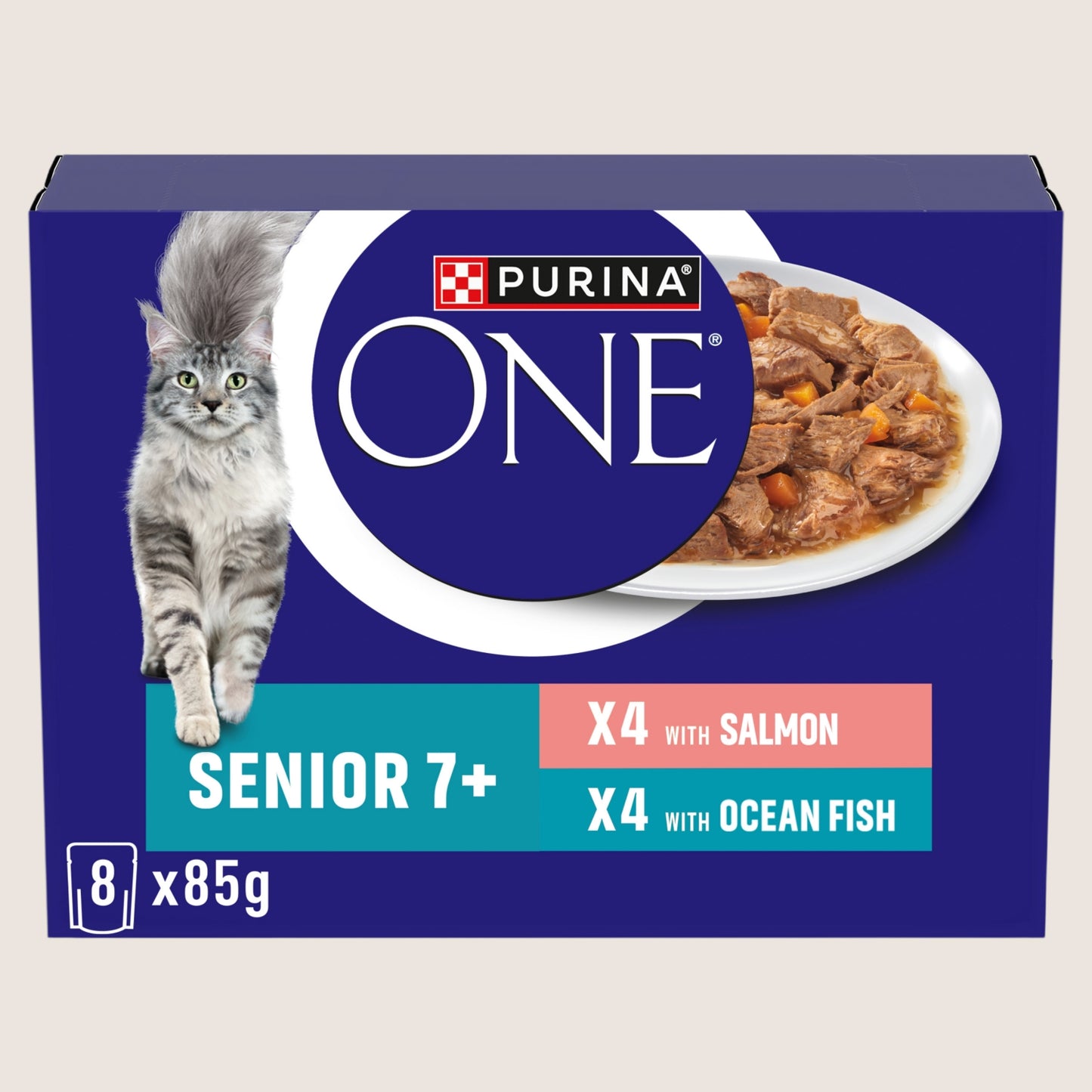 Purina PURINA ONE Senior 7+ Mini Fillets Salmon & Ocean Fish Wet Cat Food Senior Formula 8x85g