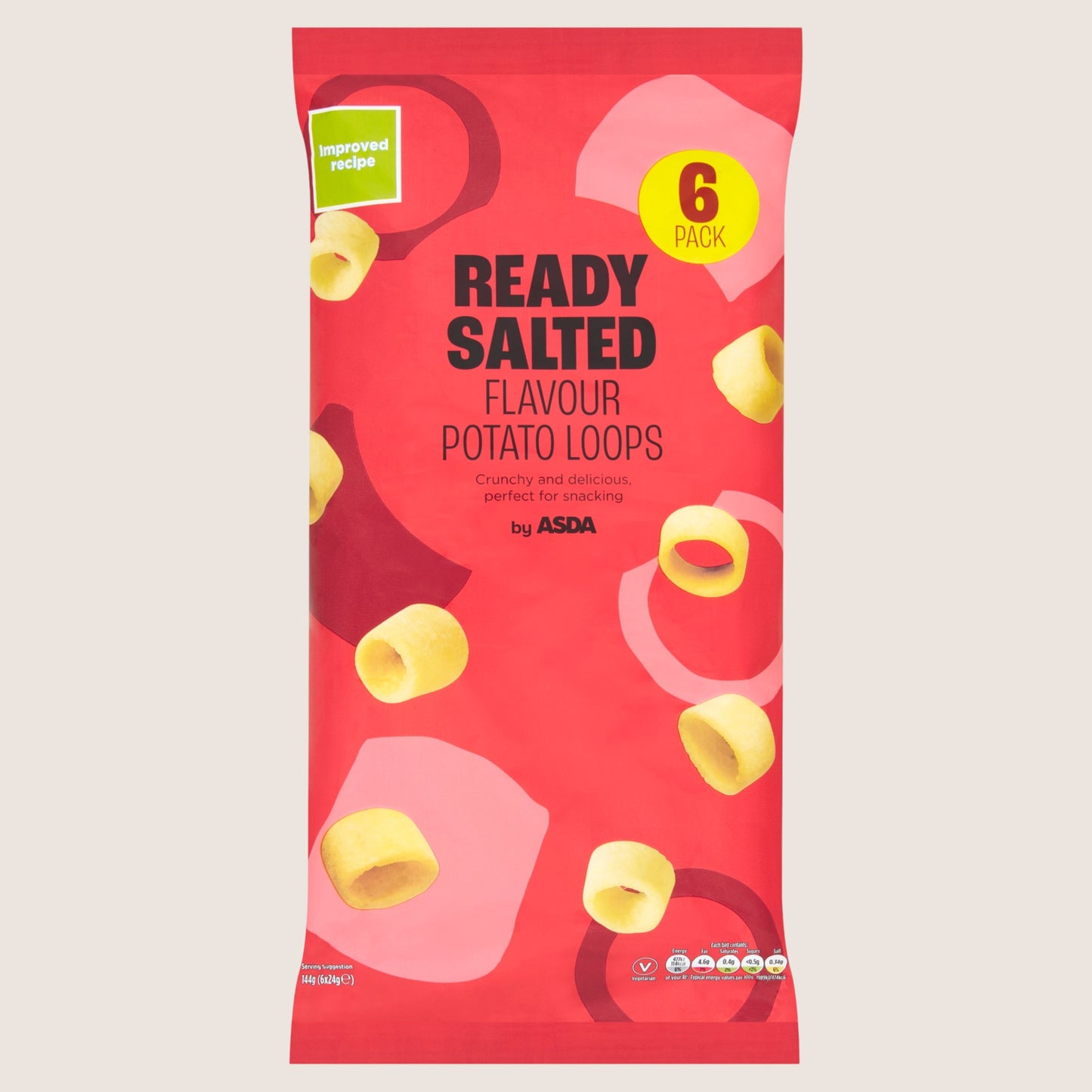 ASDA Ready Salted Flavour Potato Loops No Artificial Additives 6 x 24g