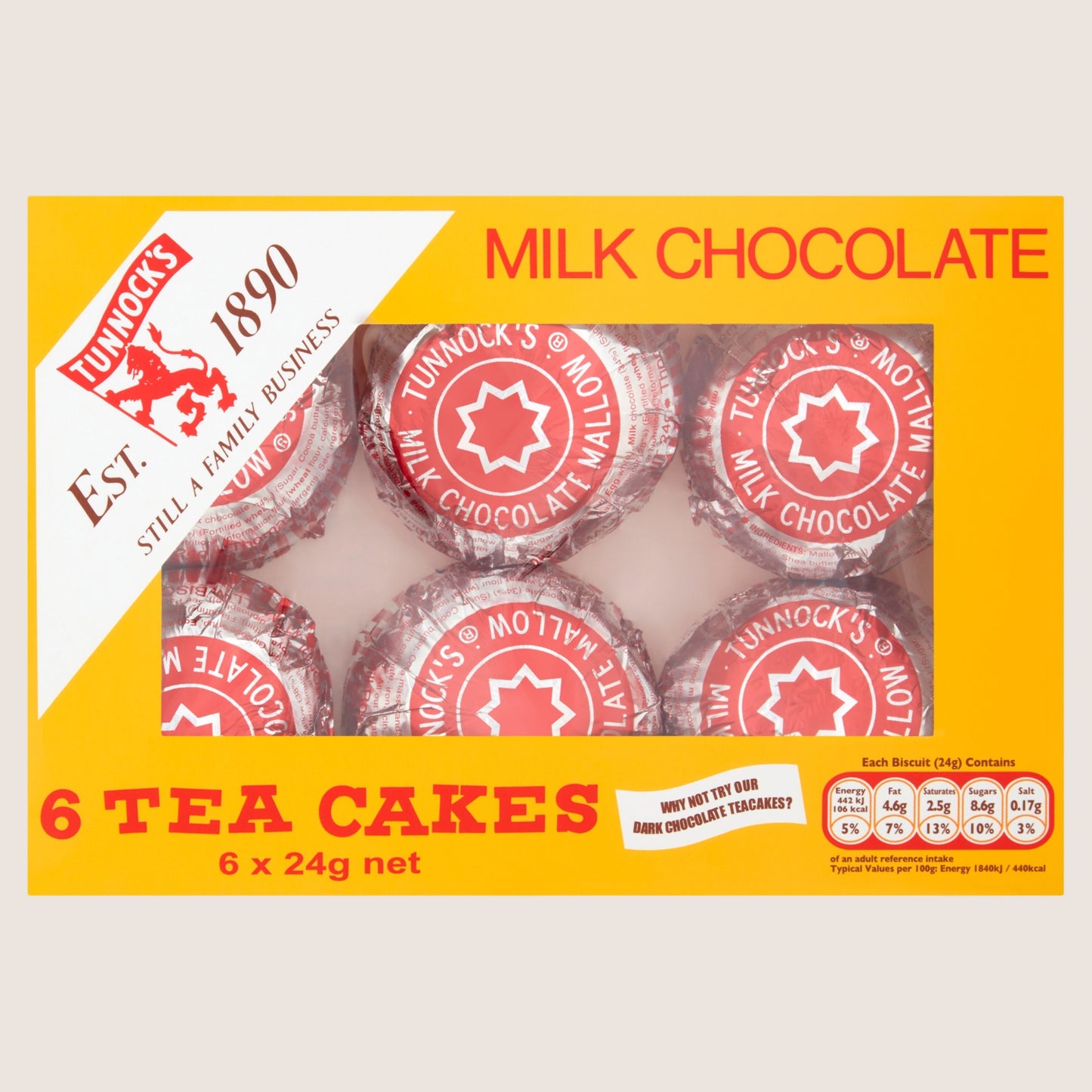 Tunnock's Milk Chocolate Tea Cakes Milk Chocolate 6 x 24g
