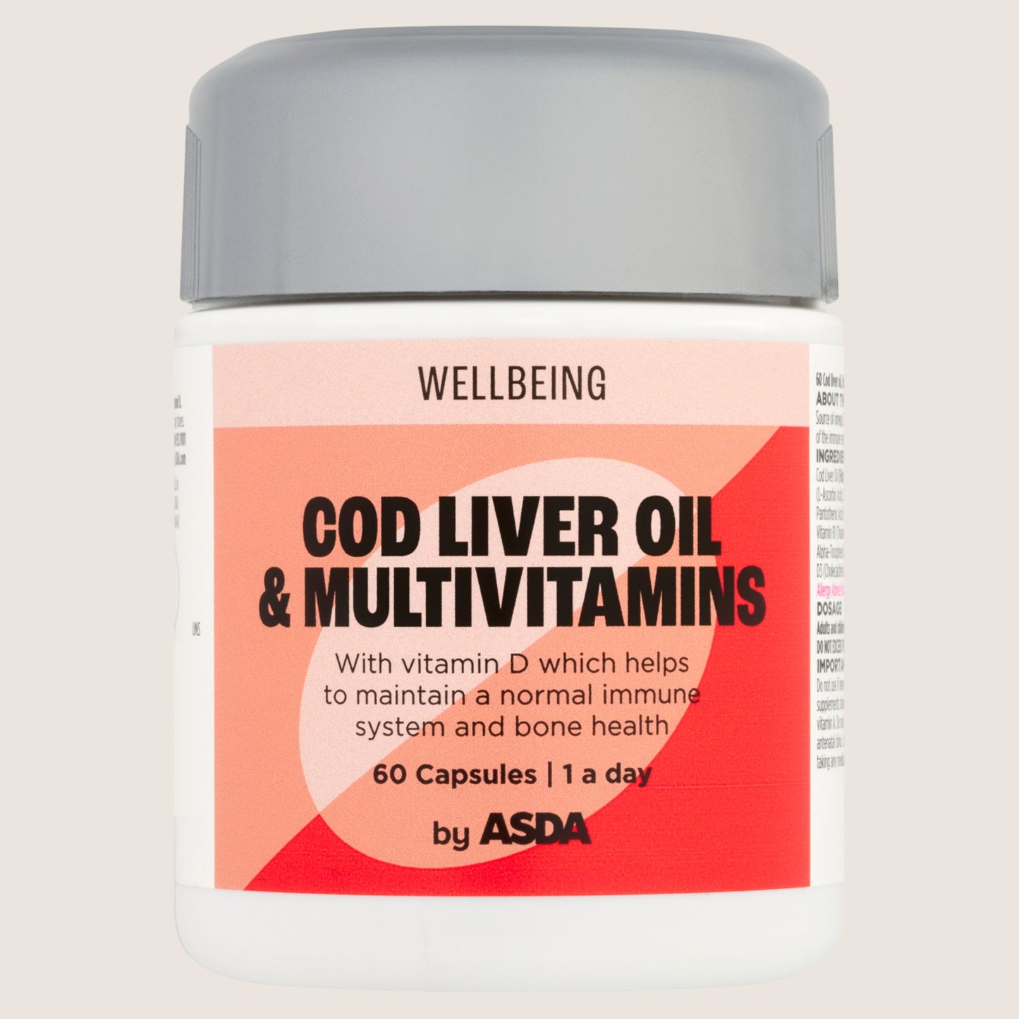 ASDA Wellbeing by ASDA Cod Liver Oil & Multivitamins 1 a Day 60 Capsules