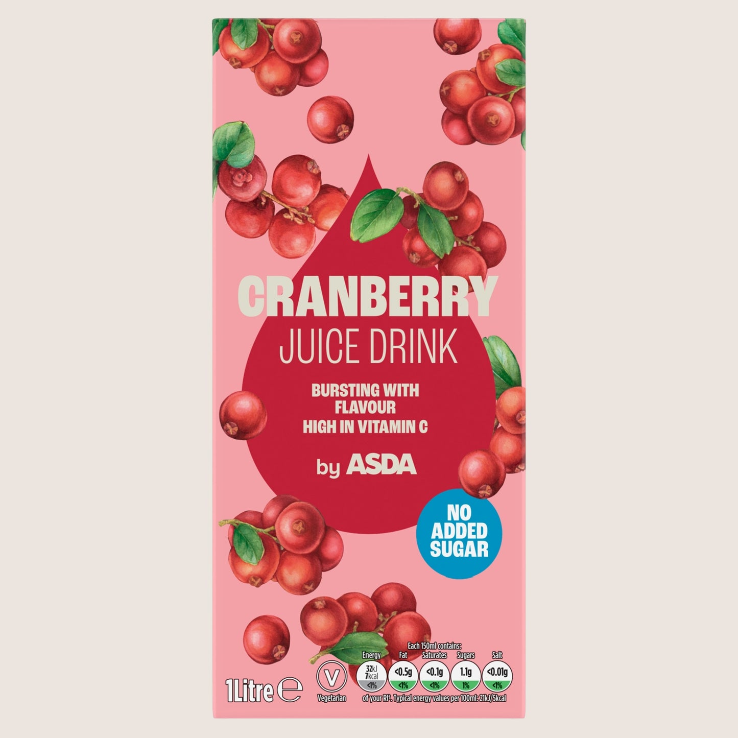 ASDA Cranberry Juice Drink No Added Sugar 1 Litre
