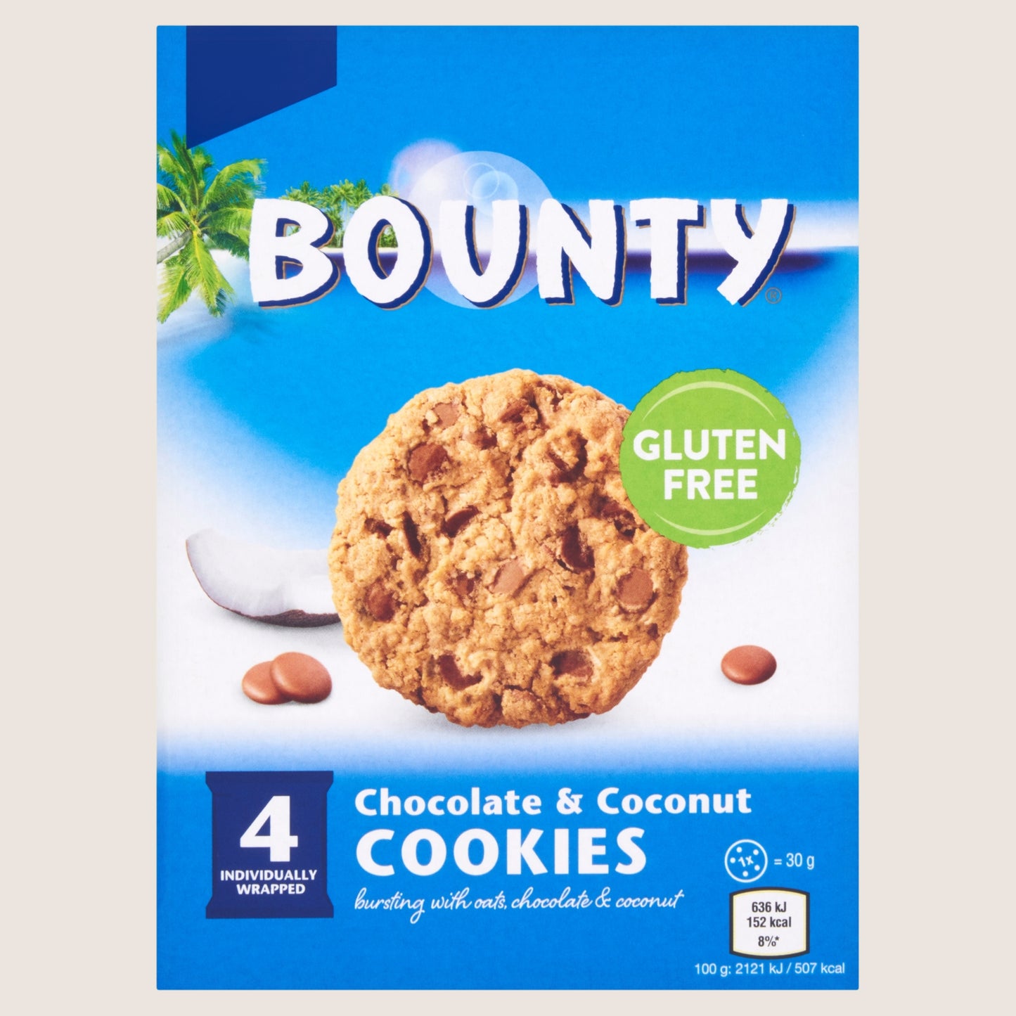 Bounty 4 Chocolate & Coconut Cookies Gluten Free 4 x 30g