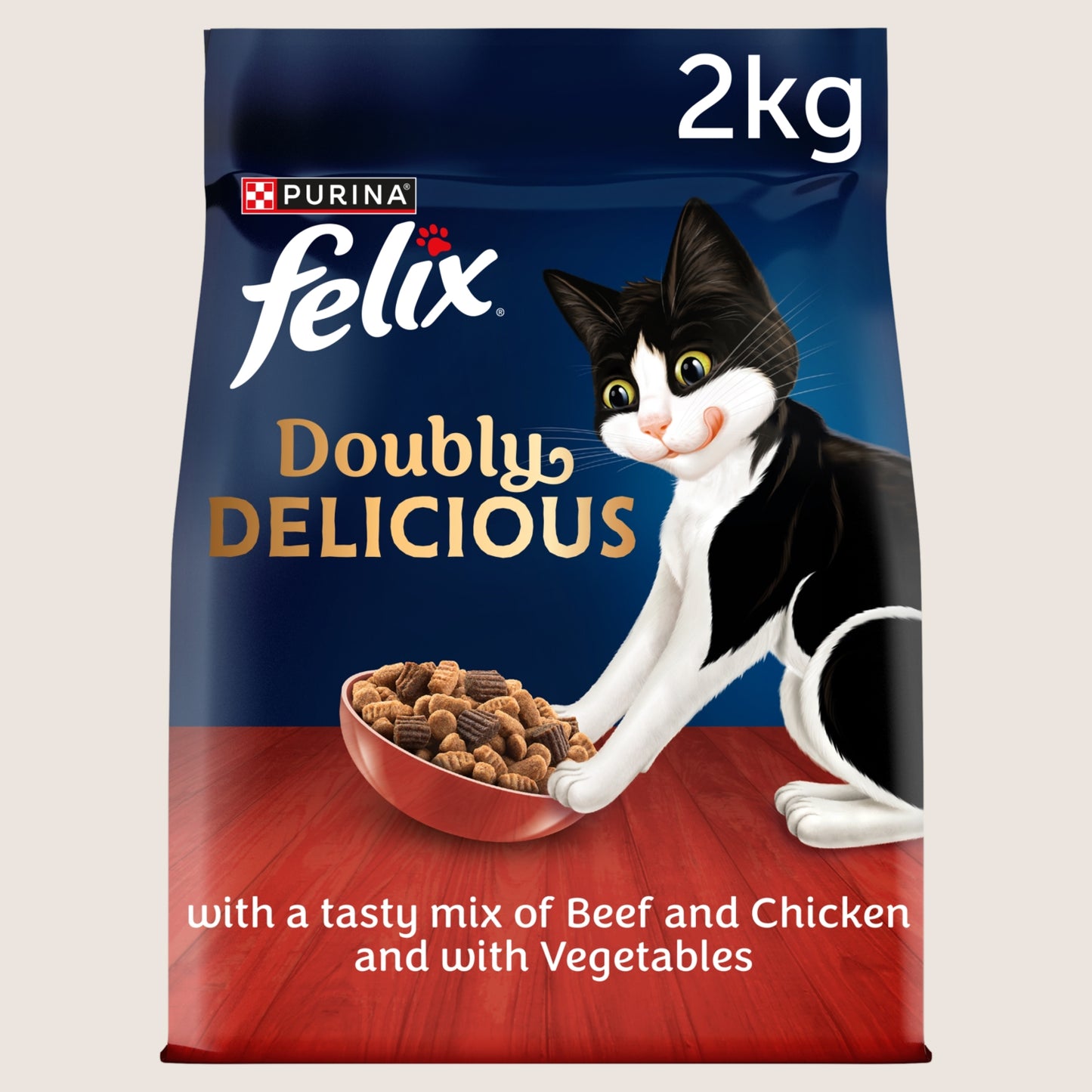 Felix Doubly Delicious Beef, Chicken & Veg Dry Cat Food With Taurine 2kg