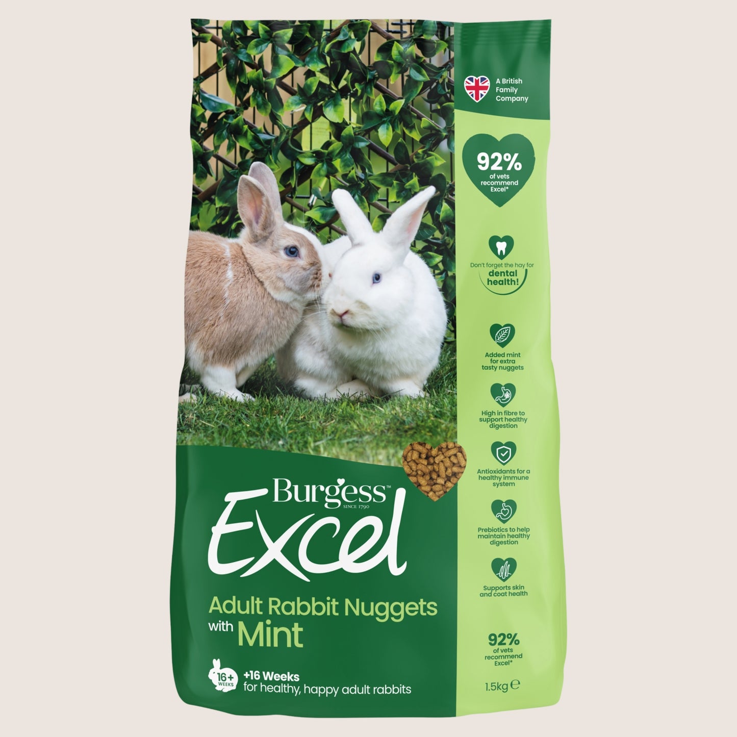 Burgess Excel Adult Rabbit Nuggets with Mint Nutritionally Complete 1.5kg
