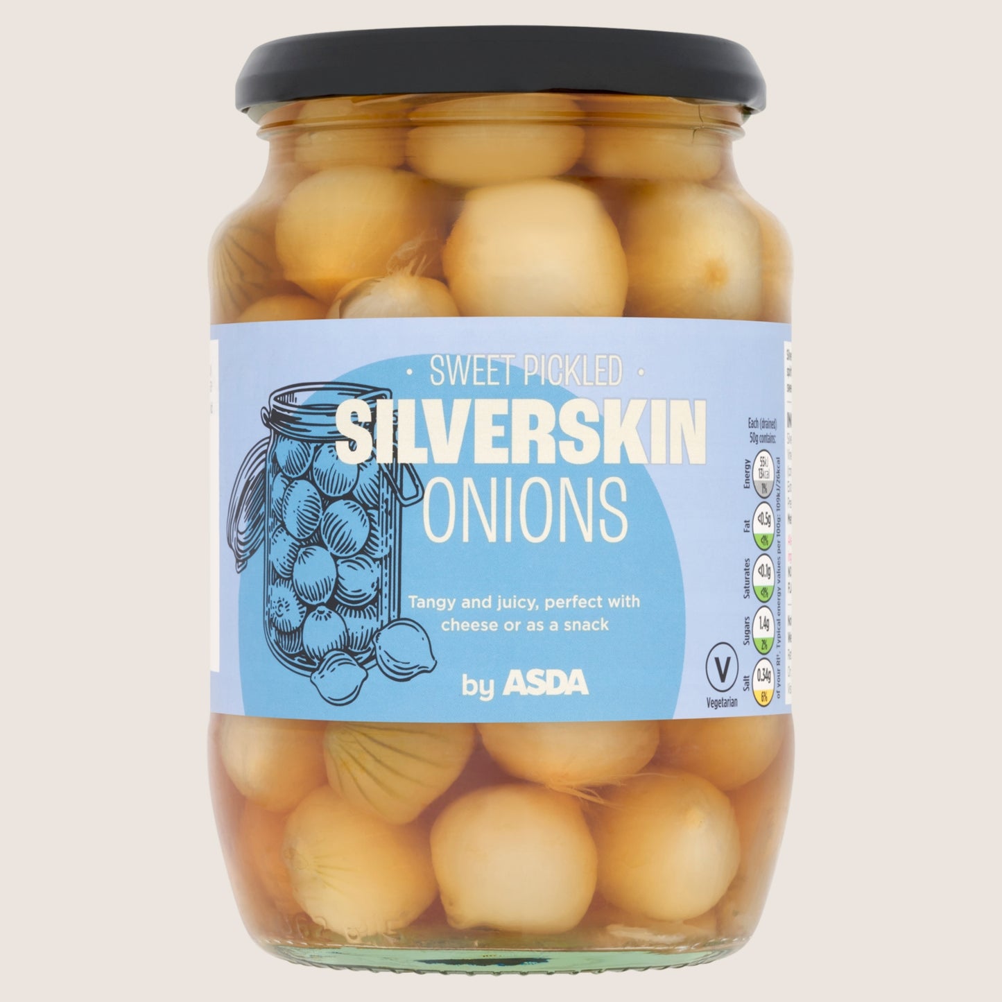 ASDA Sweet Pickled Silverskin Onions No Artificial Additives 710g