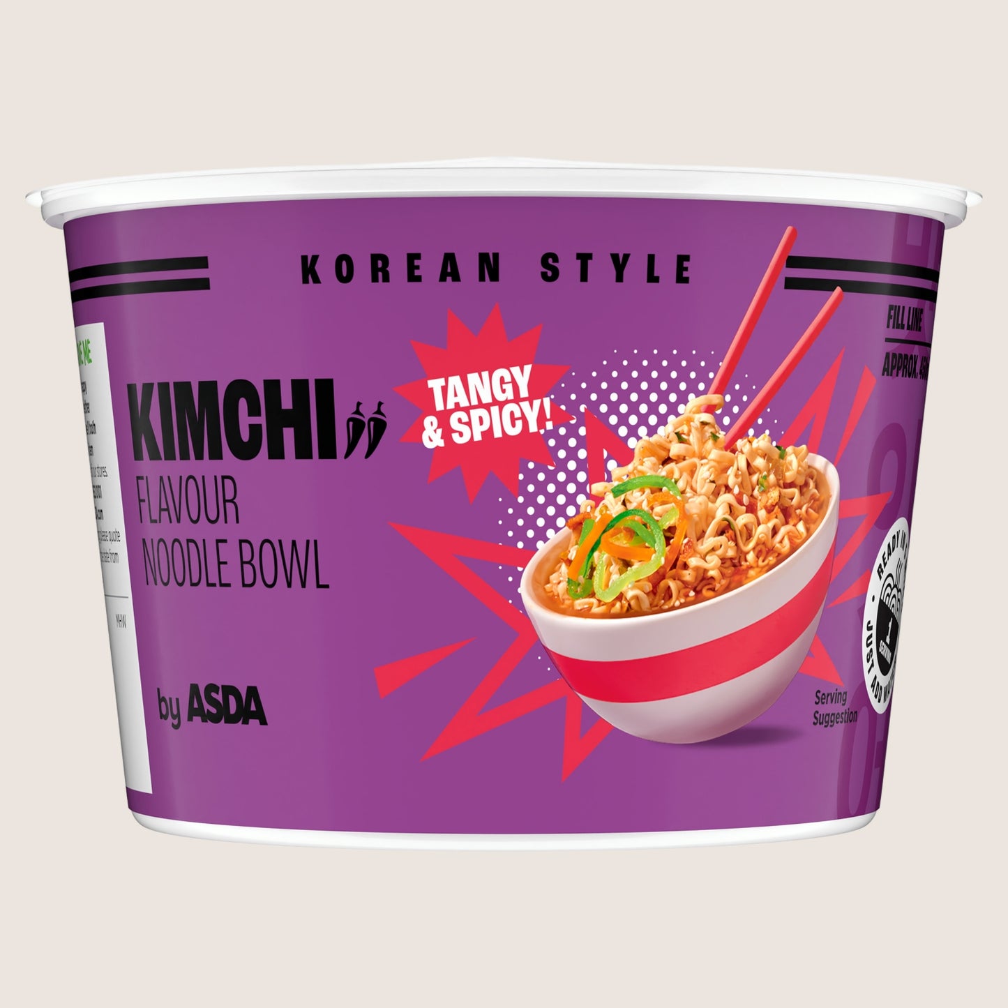 ASDA Korean Style Kimchi Flavour Noodle Bowl Vegan Friendly 88g