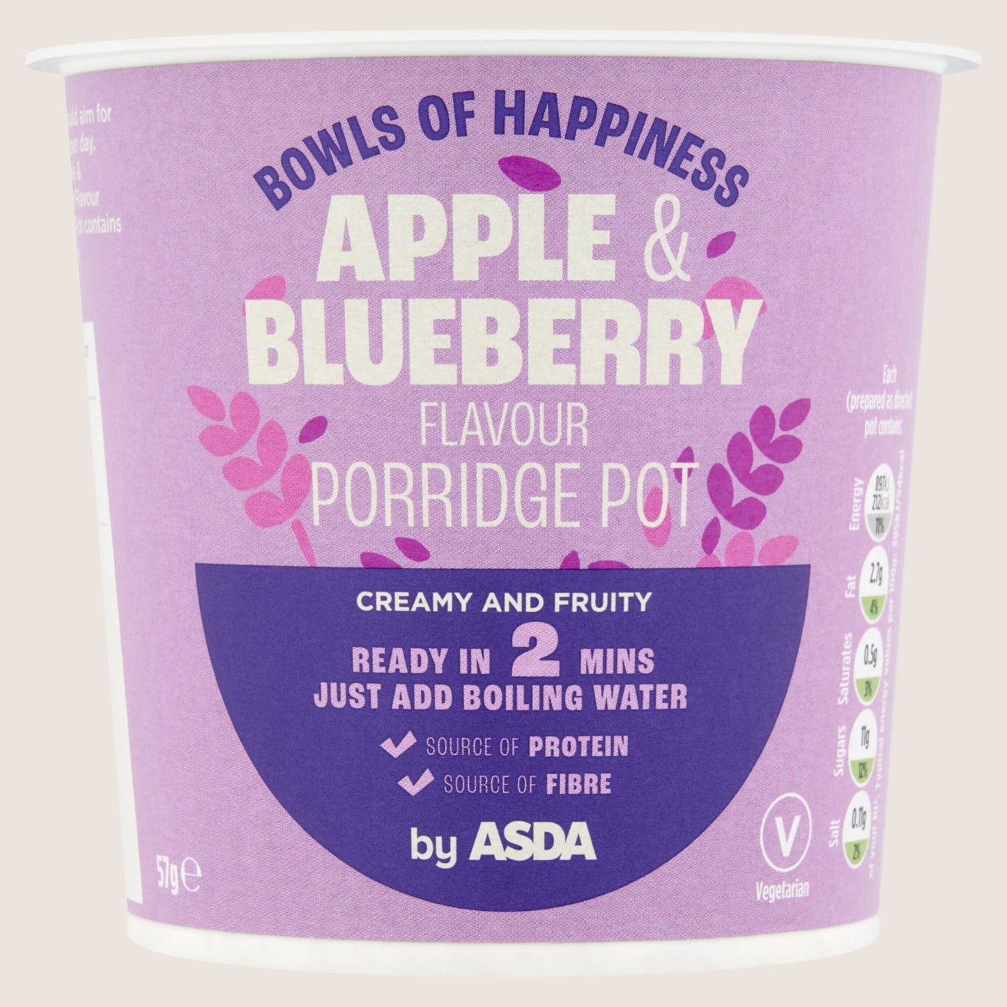 ASDA Apple & Blueberry Flavour Porridge Pot Vitamin Fortified 57g