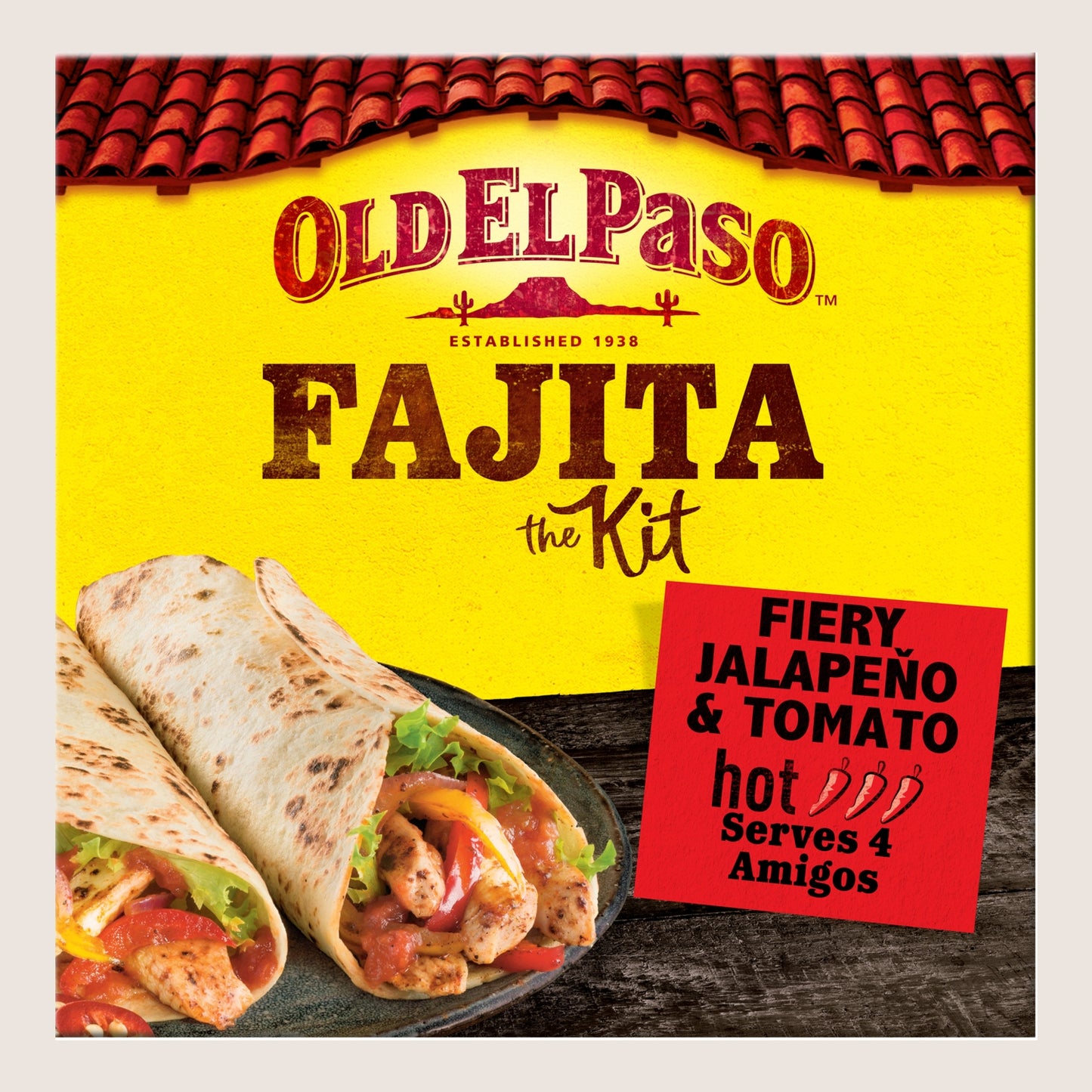 Old El Paso Fiery Jalapeño and Tomato Fajita Kit Free From Preservatives 500g