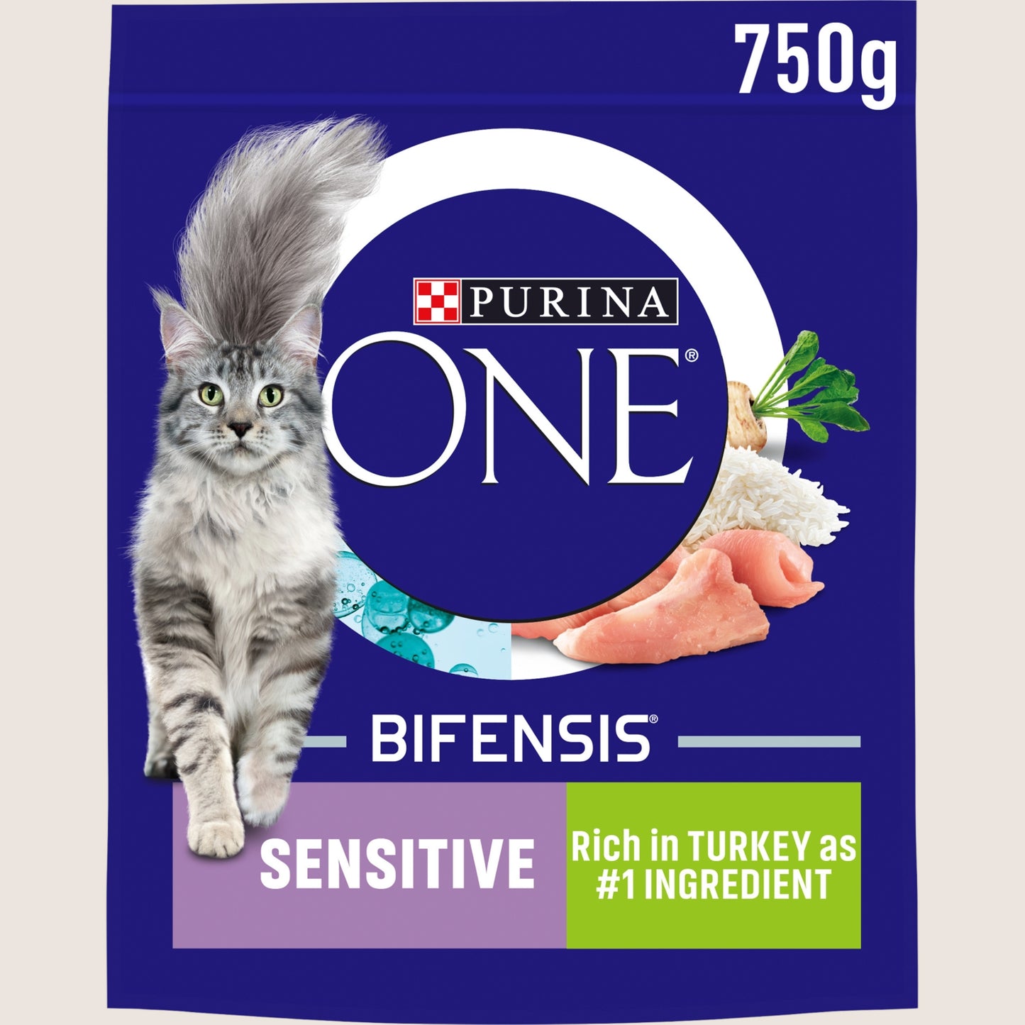 Purina ONE Sensitive Turkey Dry Cat Food With Omega Oils 750g