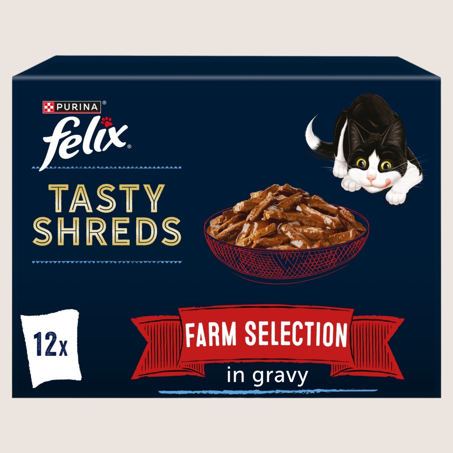 Felix Tasty Shreds Farm Selection in Gravy Wet Cat Food With Omega Oils 12x80g