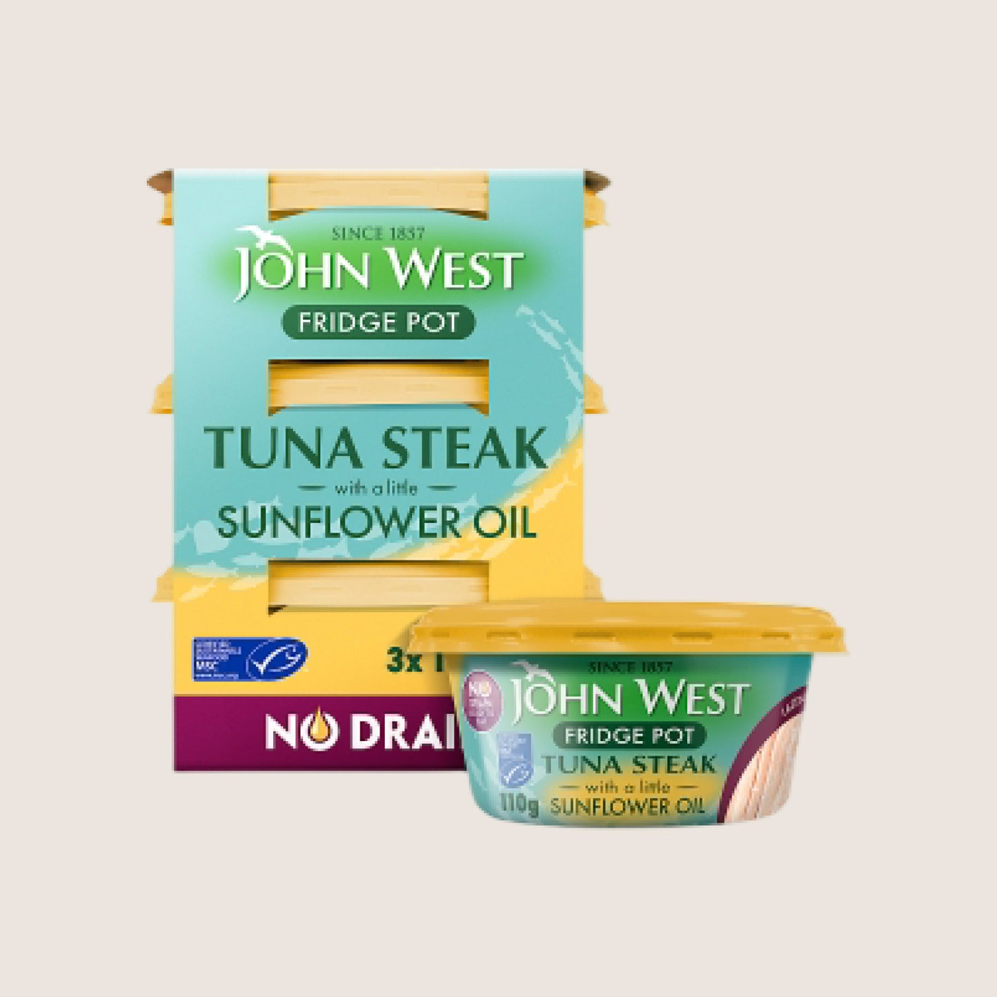 John West No Drain Fridge Pot Tuna Steak with a Little Sunflower Oil MSC High in Protein 3x110g