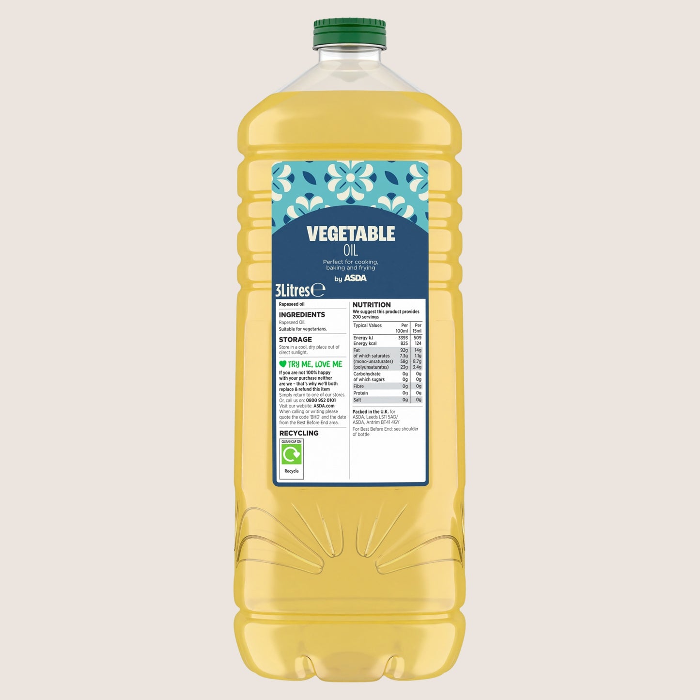 ASDA Vegetable Oil 3 Litres No Artificial Additives