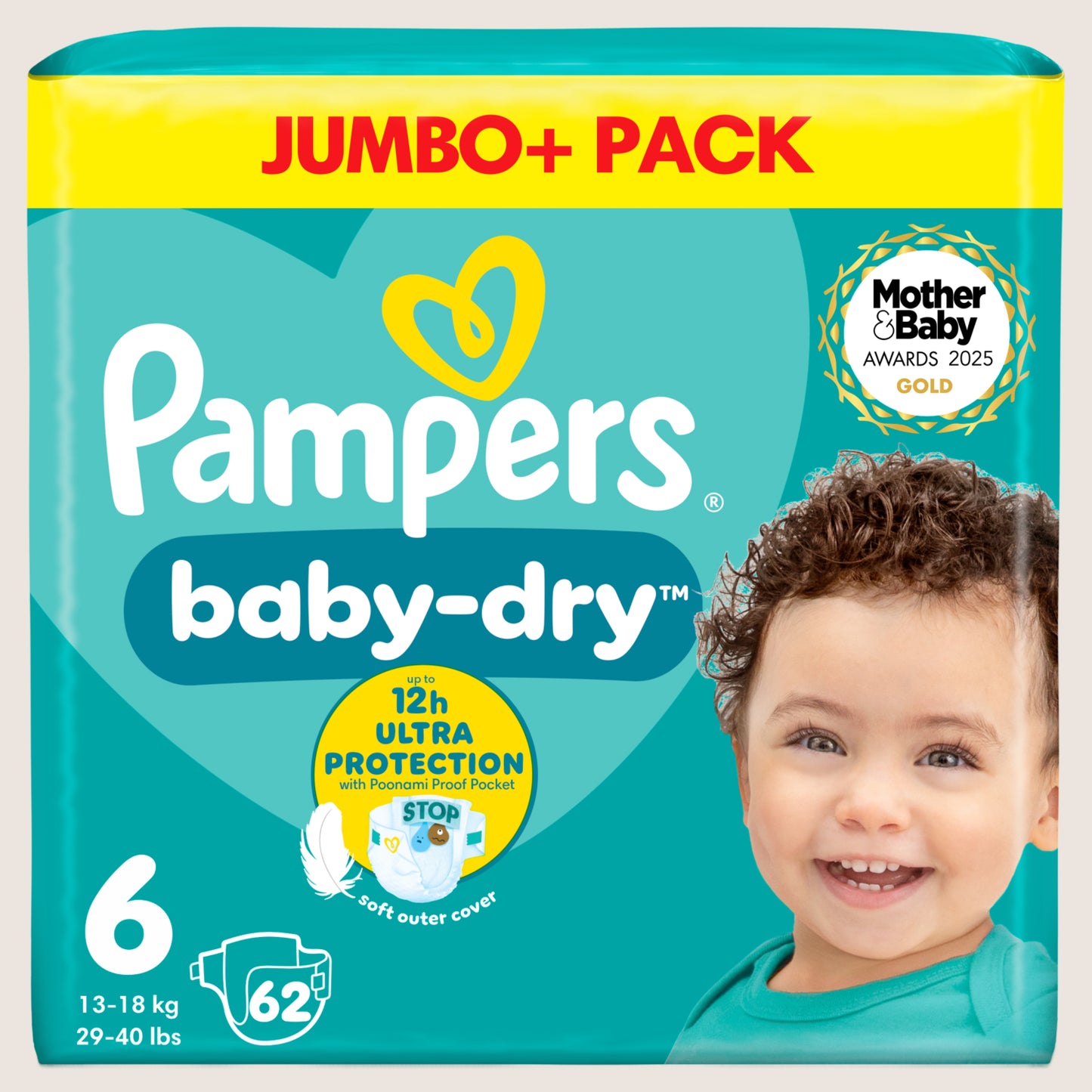 Pampers Baby-Dry Size 6, , - Jumbo+ Pack Size 6 62 Nappie 13kg