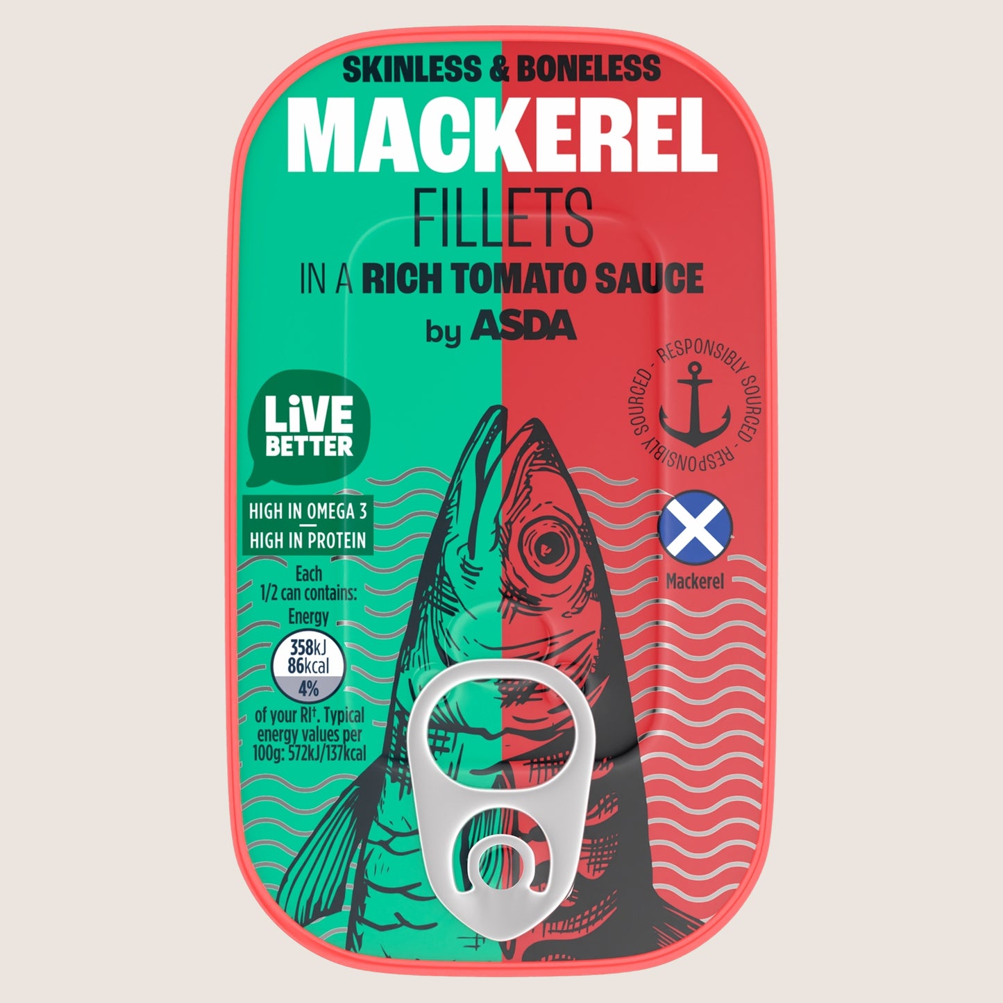 ASDA Skinless & Boneless Mackerel Fillets in a Rich Tomato Sauce Sun Ripened Tomatoes 125g