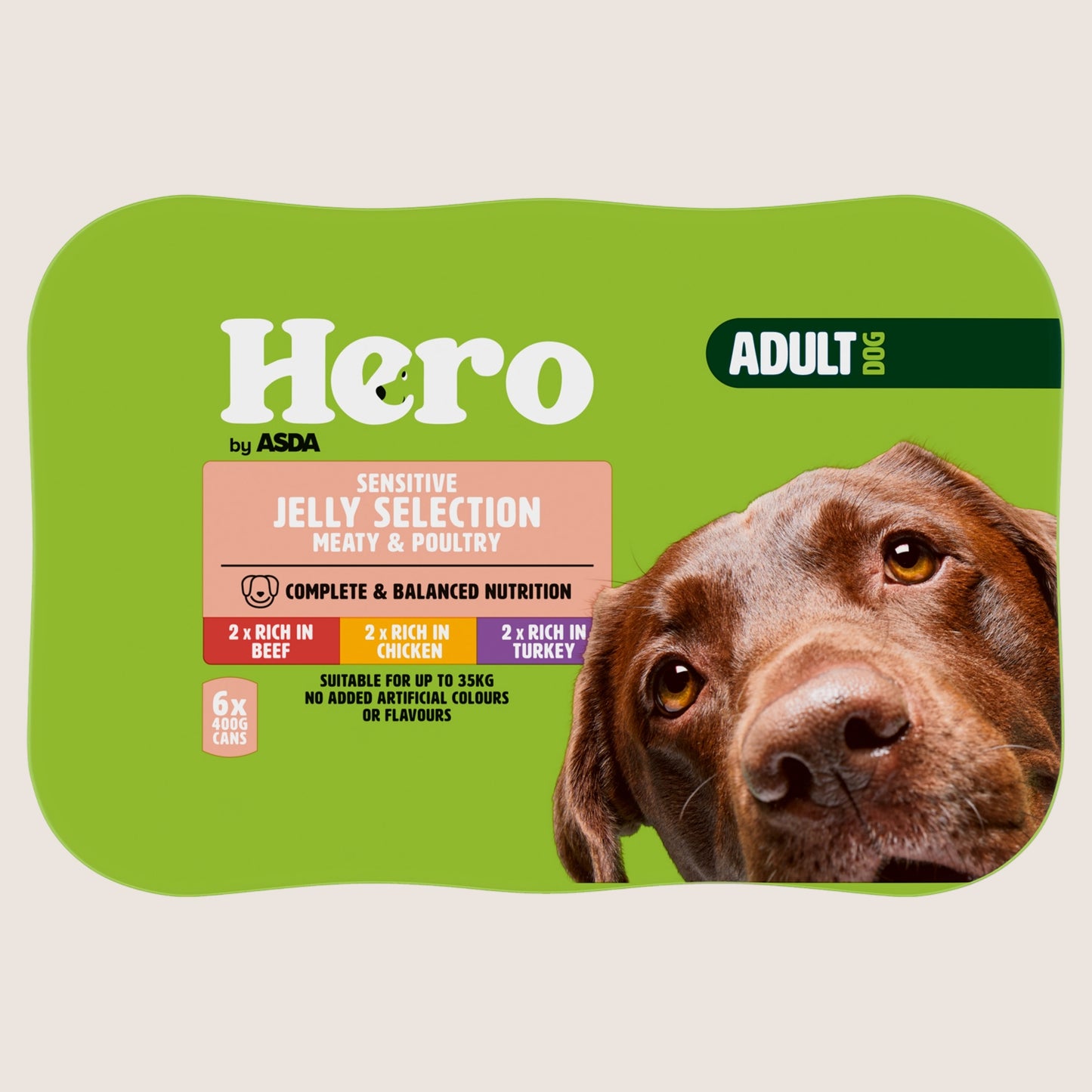 ASDA Hero Hero Sensitive Jelly Selection Meaty & Poultry Adult Dog Complete Nutrition 6 x 400g