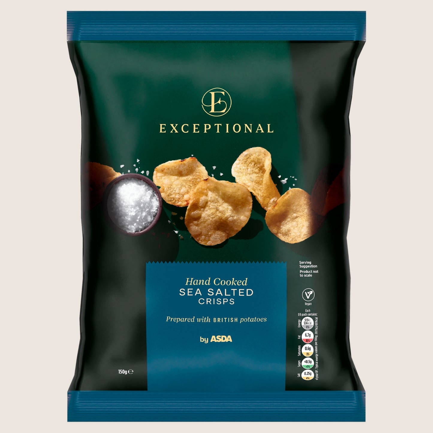 Exceptional By Asda Hand Cooked Sea Salted Crisps No Artificial Additives 150g
