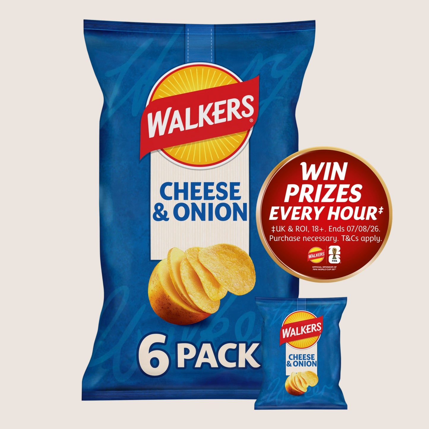 Walkers Cheese & Onion Crisps No Artificial Additives 6x25g