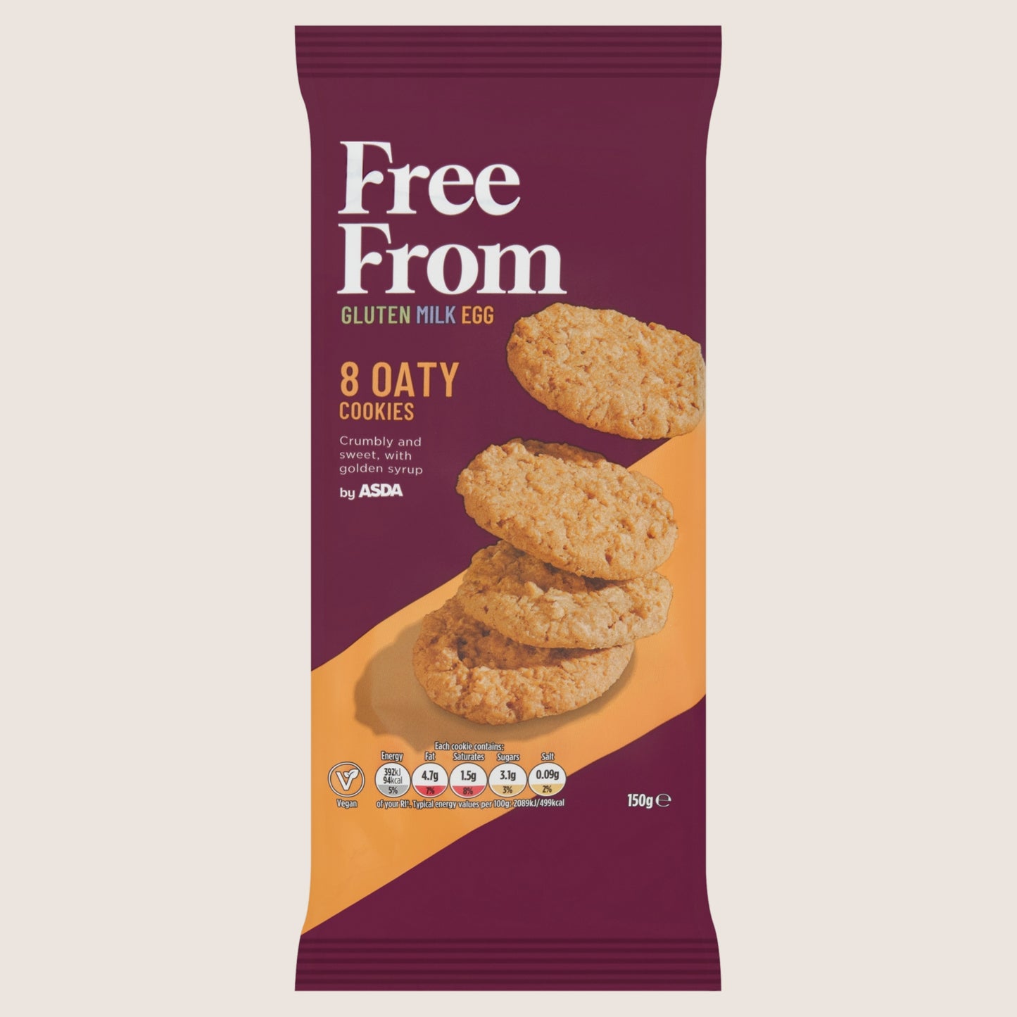 ASDA Free From Free From by 8 Oaty Cookies Gluten Free 150g