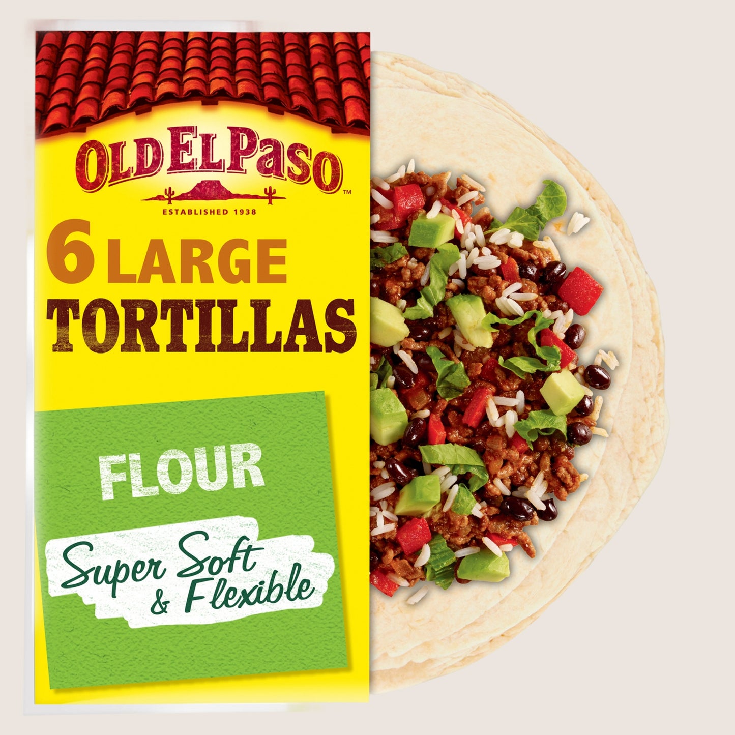 Old El Paso Large Super Soft Flour Tortillas Wraps Free From Preservatives 6 Pack 350G