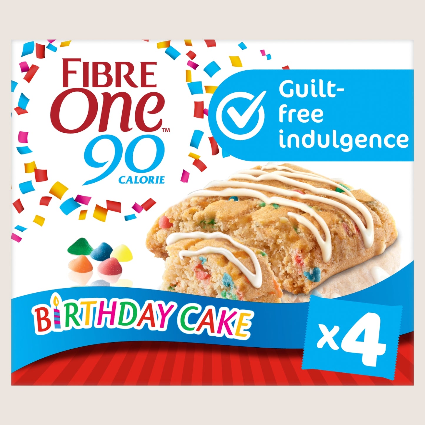Fibre One 90 Calorie 4 Birthday Cake Squares Free From Artificial Additives 4 x 24g