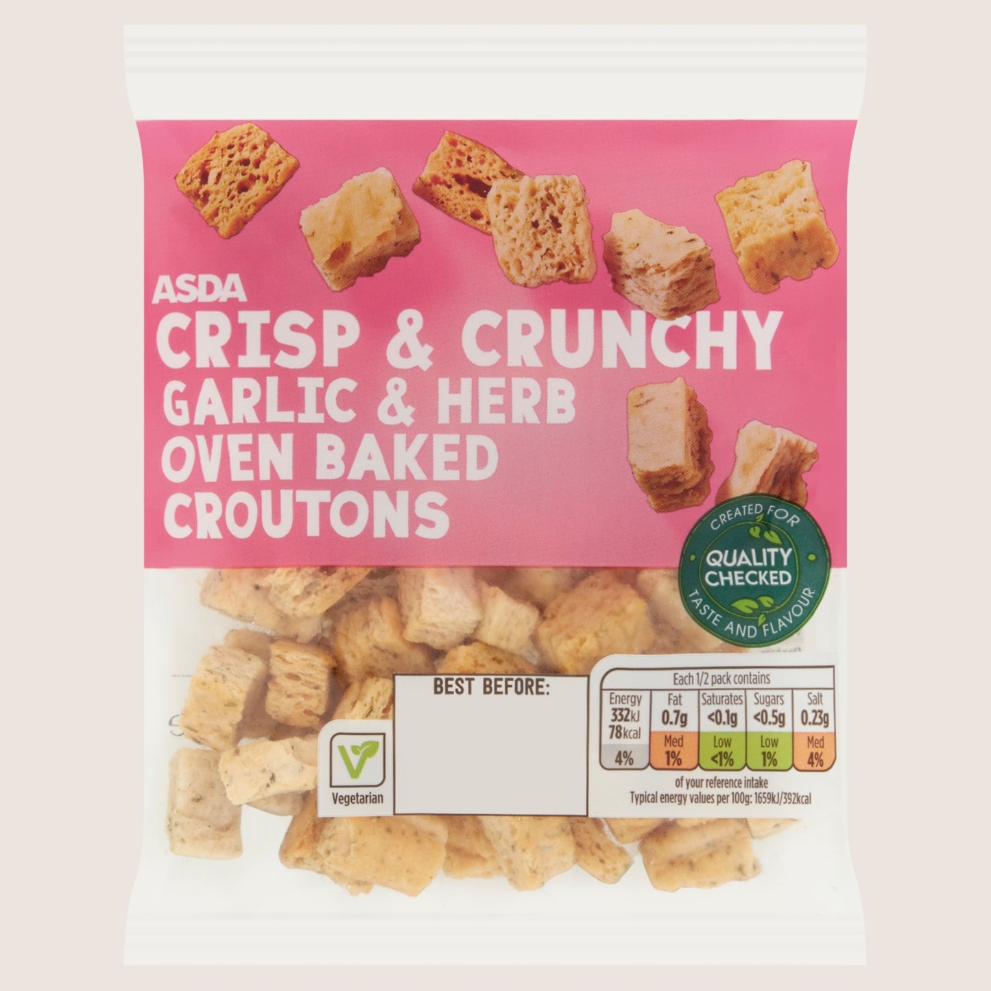 ASDA Garlic & Herb Oven Baked Croutons No Artificial Additives 40g