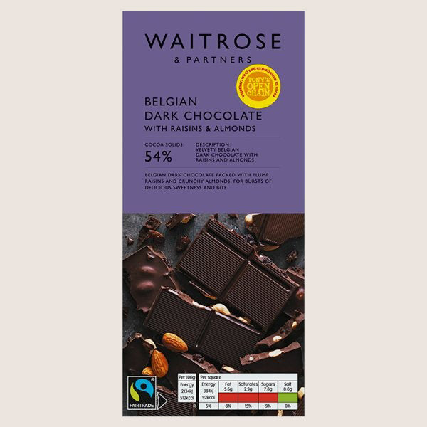 Waitrose Dark Choc with Raisins & Almonds Quality Choice 180G